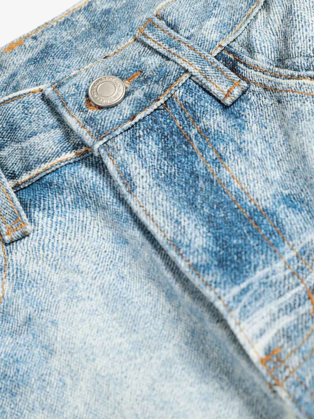 Vintage Washed Rhinestone Wide Leg Denim Jeans - Image 4