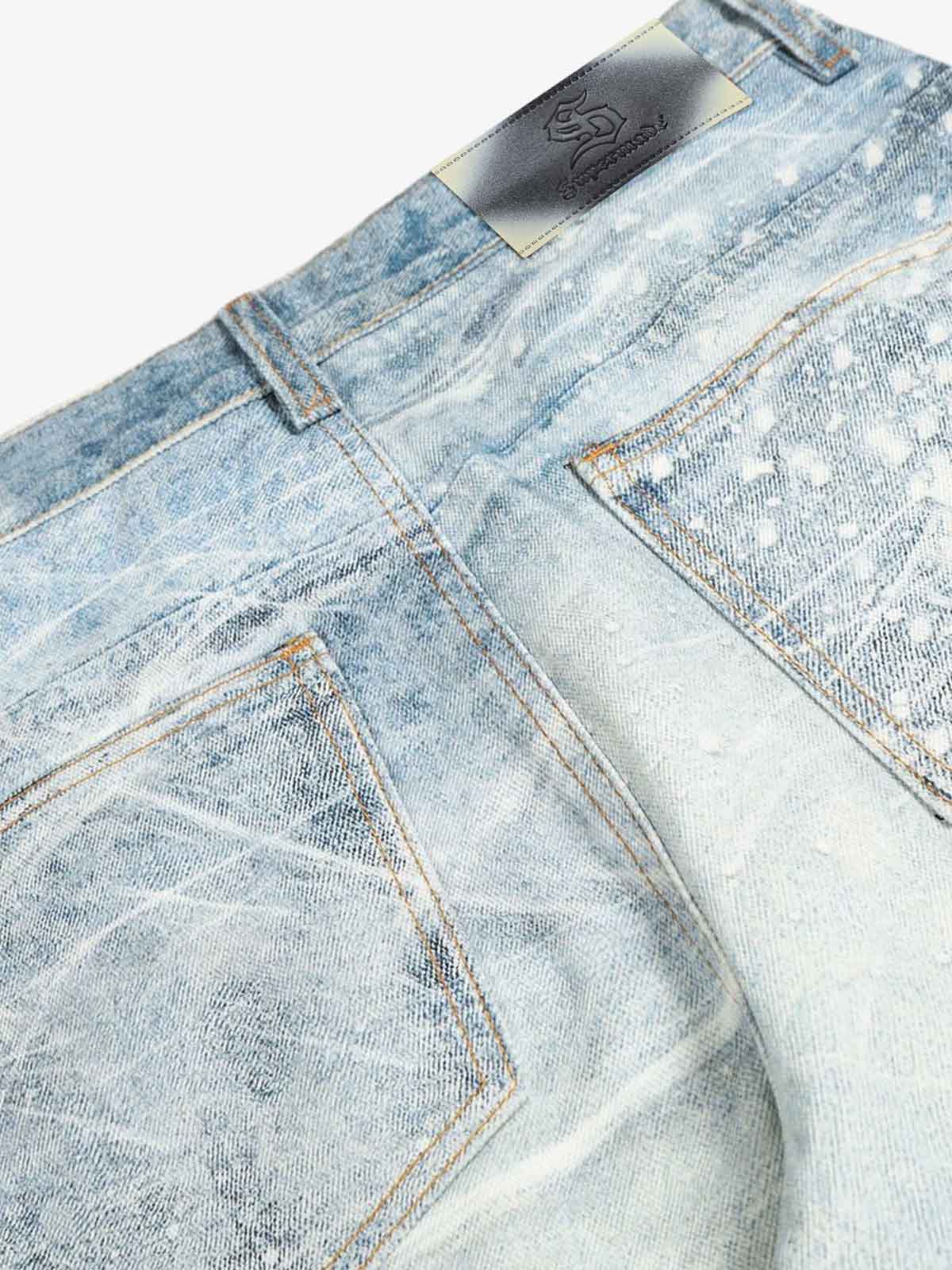 Vintage Washed Rhinestone Wide Leg Denim Jeans - Image 5