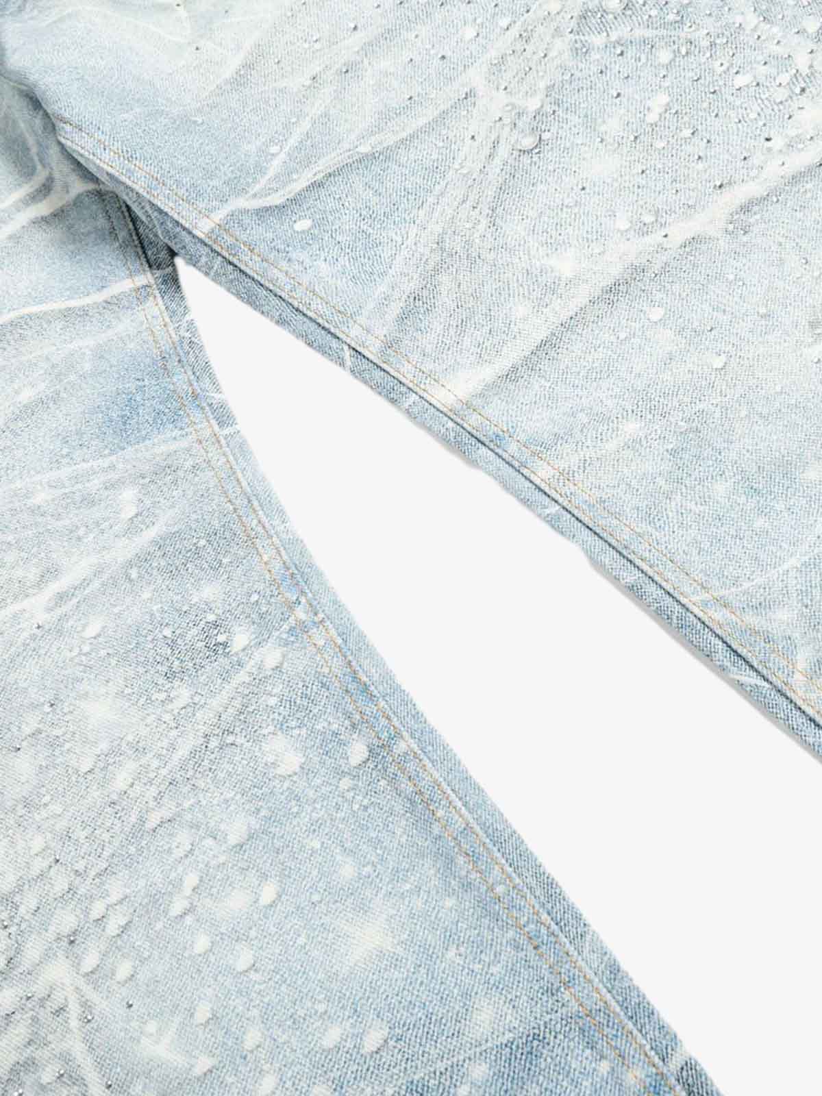 Vintage Washed Rhinestone Wide Leg Denim Jeans - Image 6