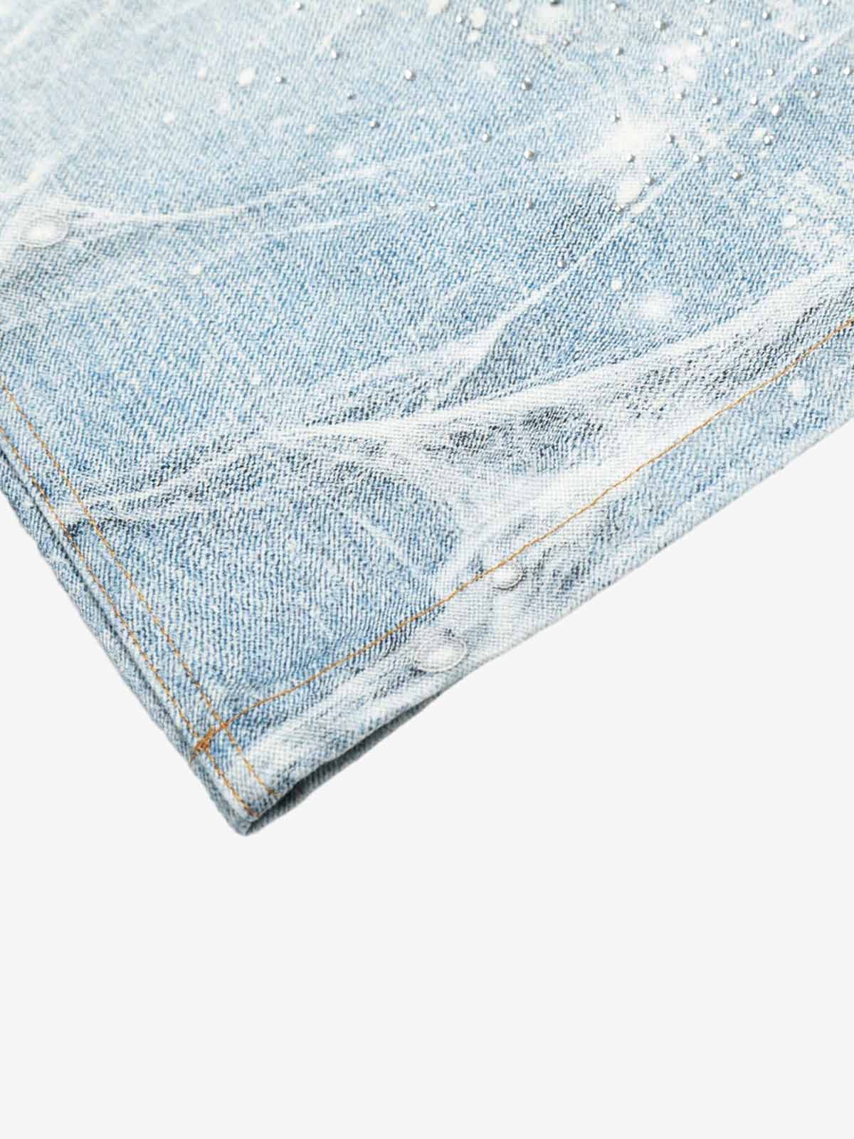 Vintage Washed Rhinestone Wide Leg Denim Jeans - Image 7