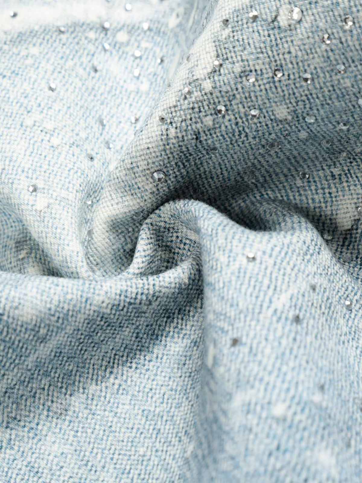 Vintage Washed Rhinestone Wide Leg Denim Jeans - Image 8