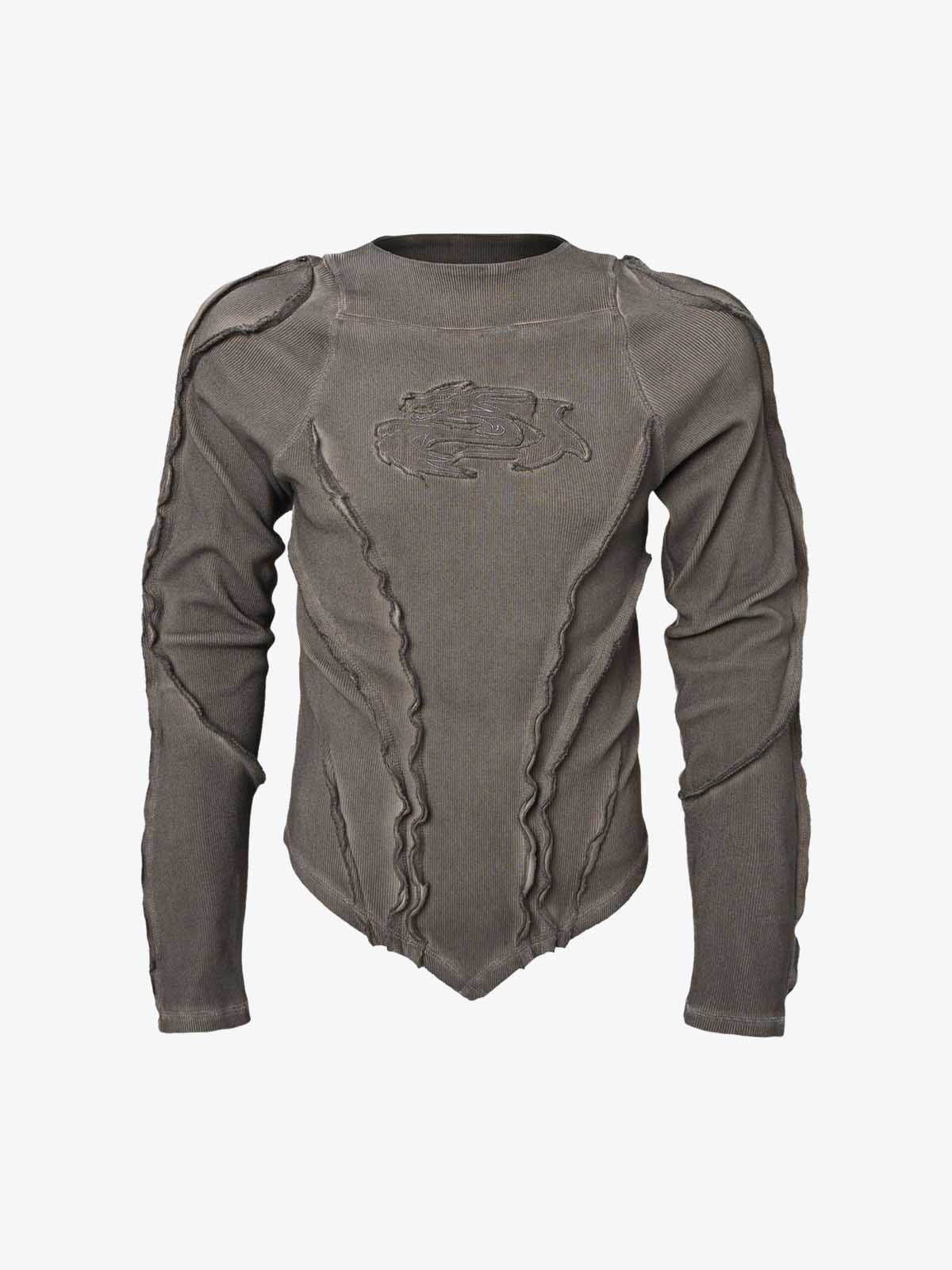Vintage Washed Sculpted Seam Ribbed Long Sleeve T-Shirt - 2624 - Image 3