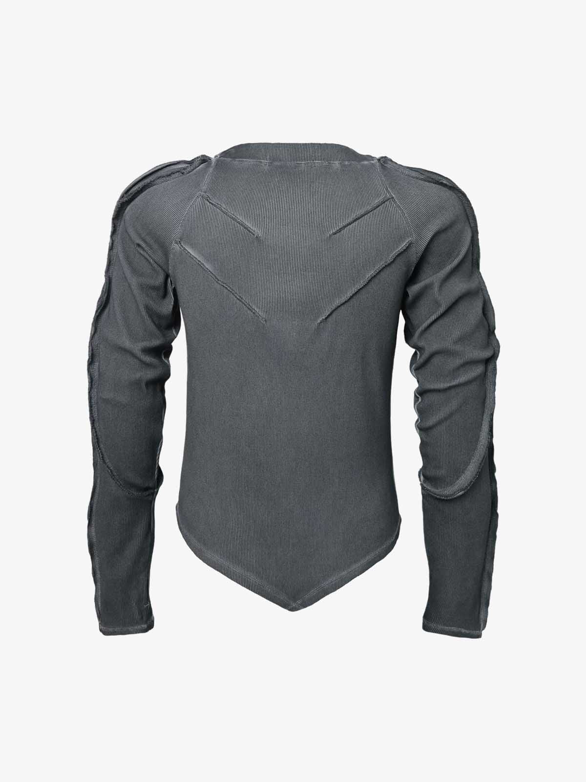 Vintage Washed Sculpted Seam Ribbed Long Sleeve T-Shirt - 2624 - Image 4