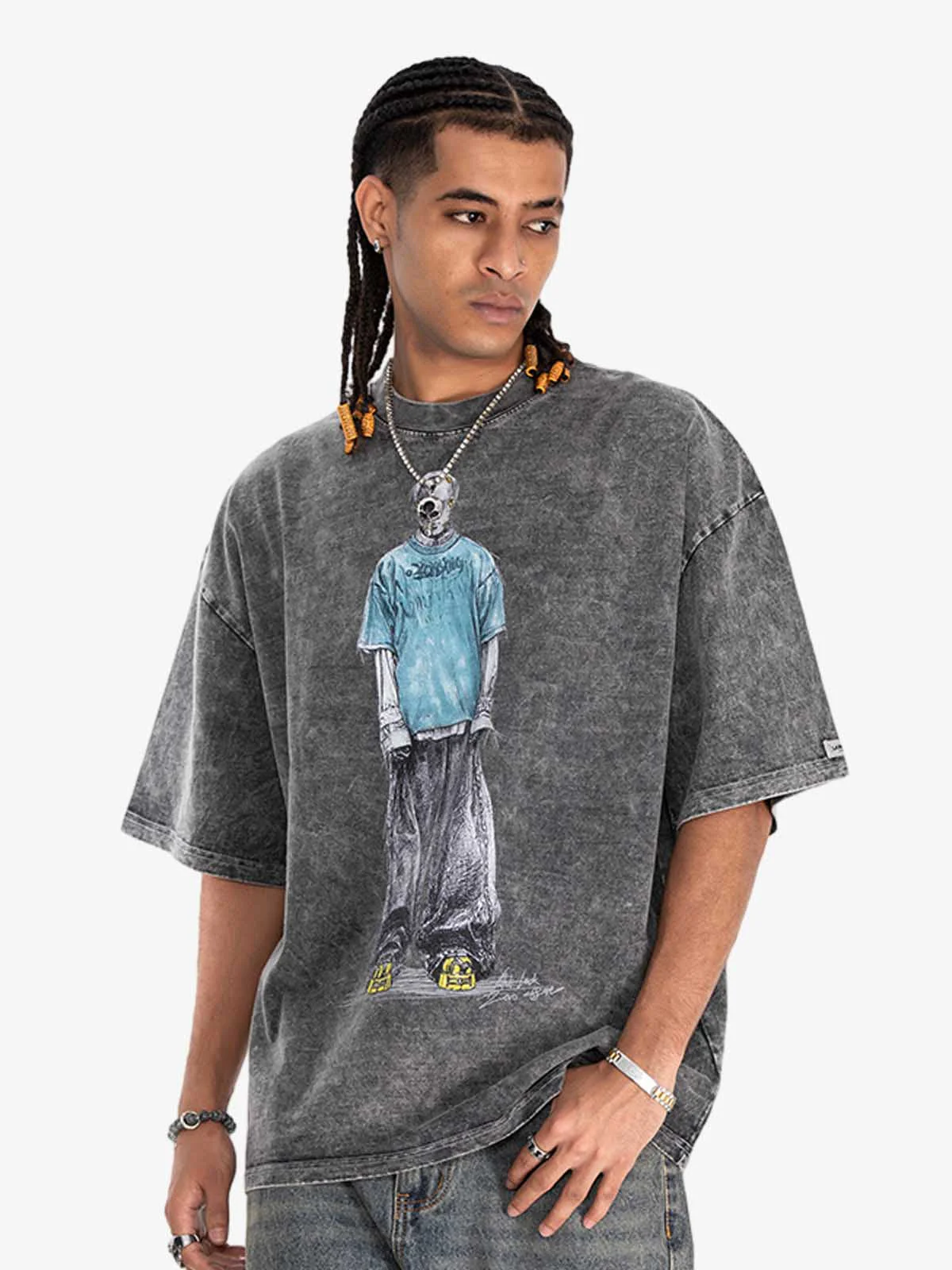 Vintage Washed Skeleton Graphic Oversized T-Shirt - Image 10