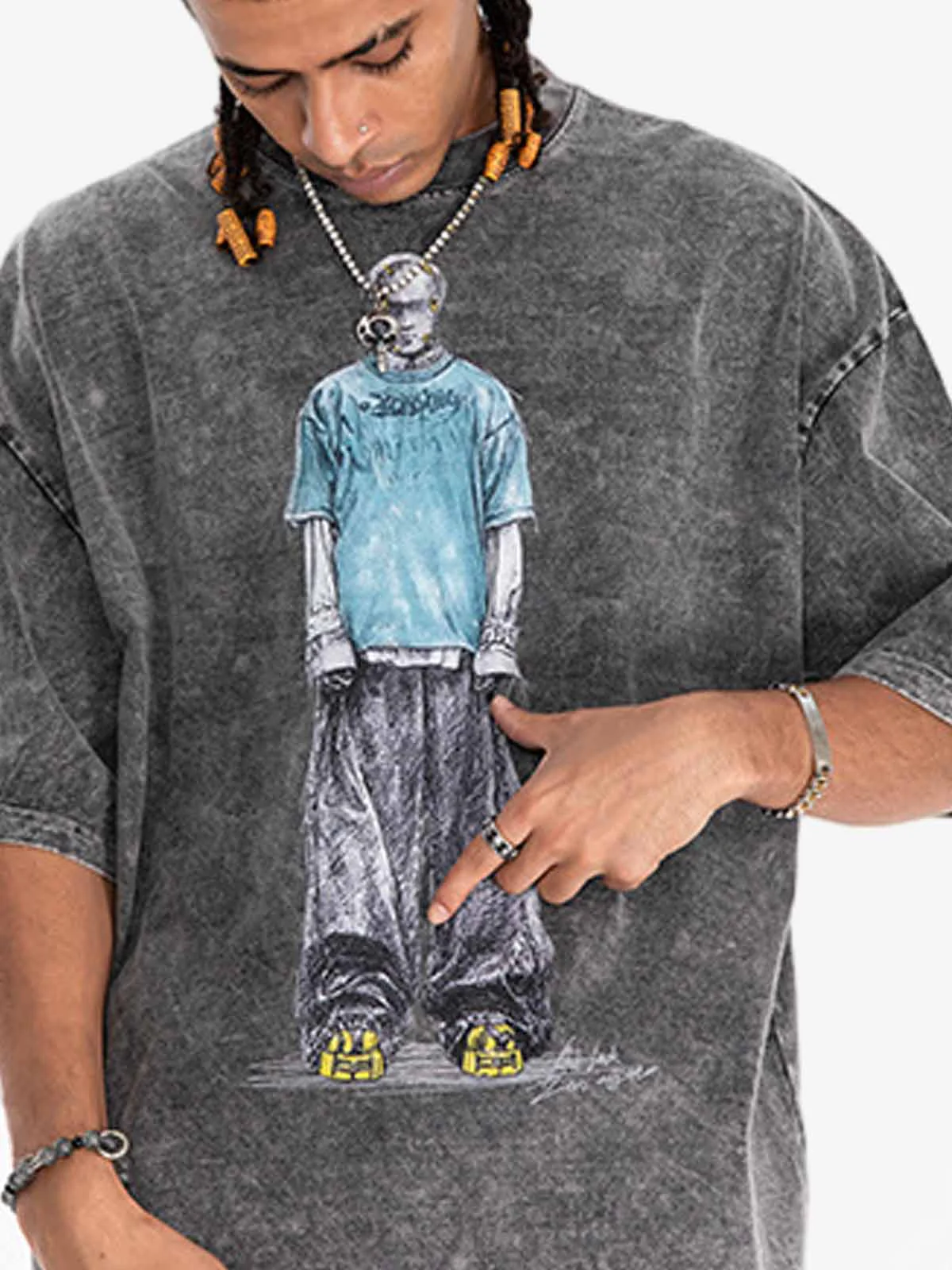 Vintage Washed Skeleton Graphic Oversized T-Shirt - Image 12