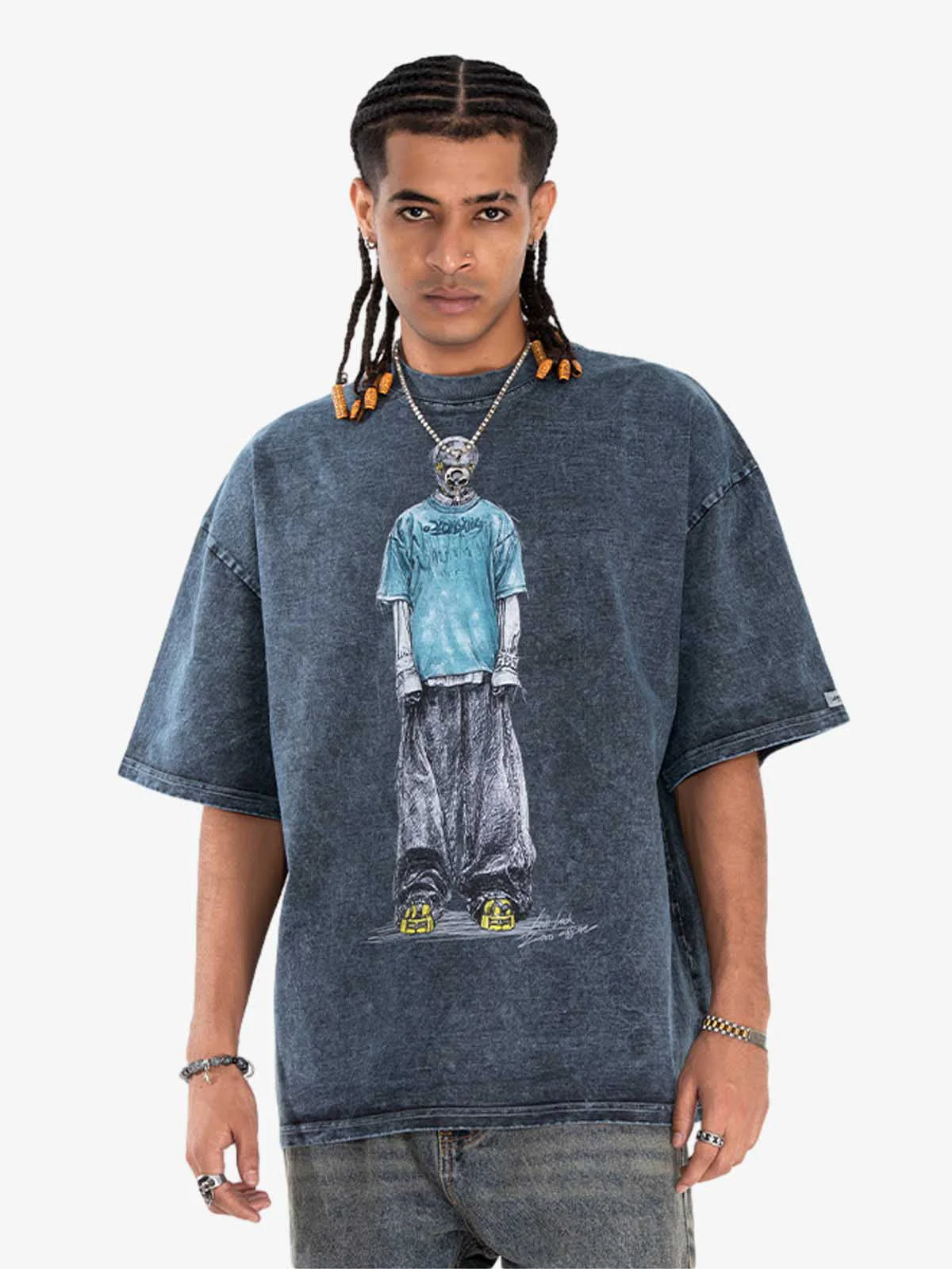 Vintage Washed Skeleton Graphic Oversized T-Shirt - Image 13