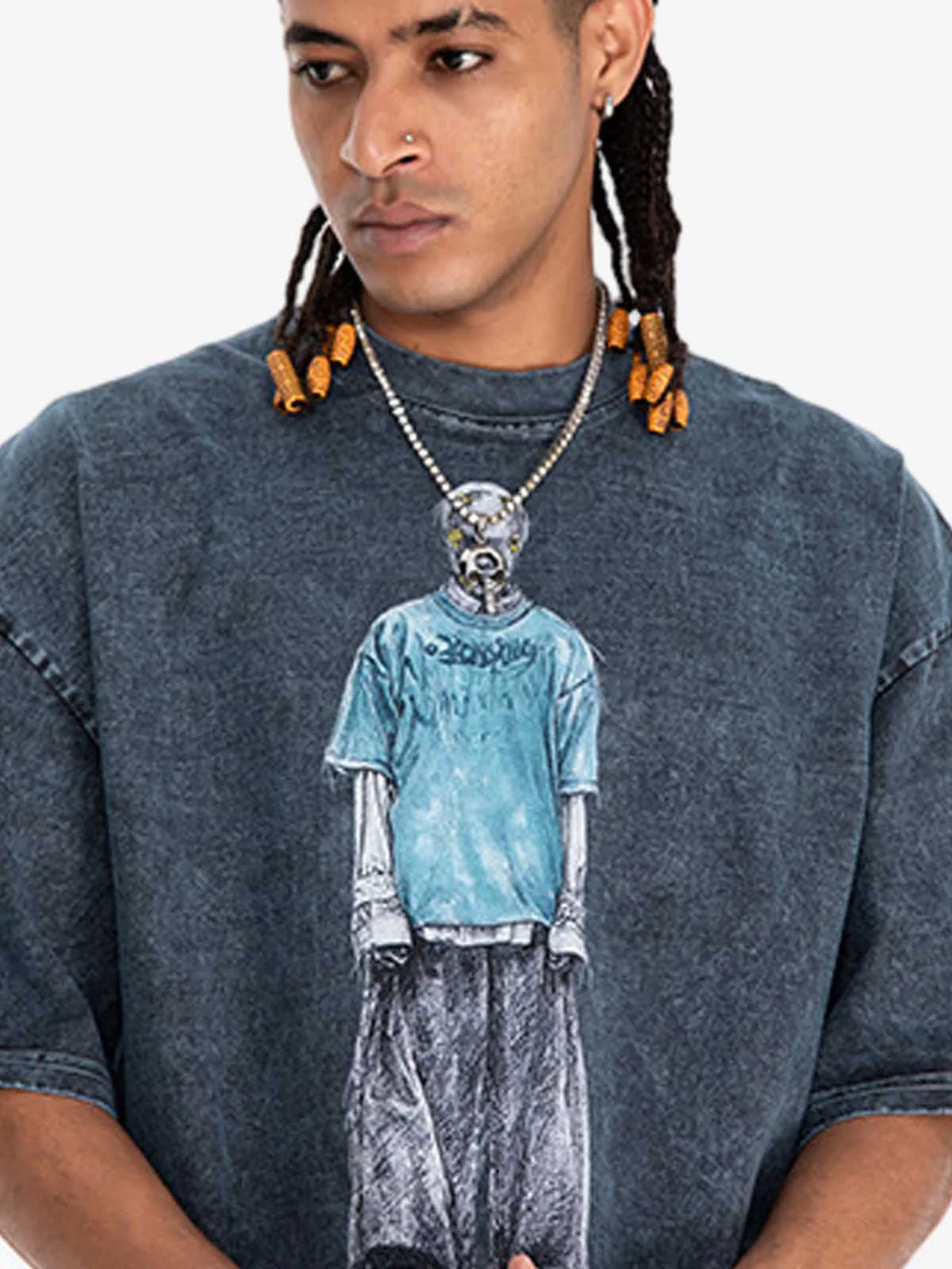Vintage Washed Skeleton Graphic Oversized T-Shirt - Image 14