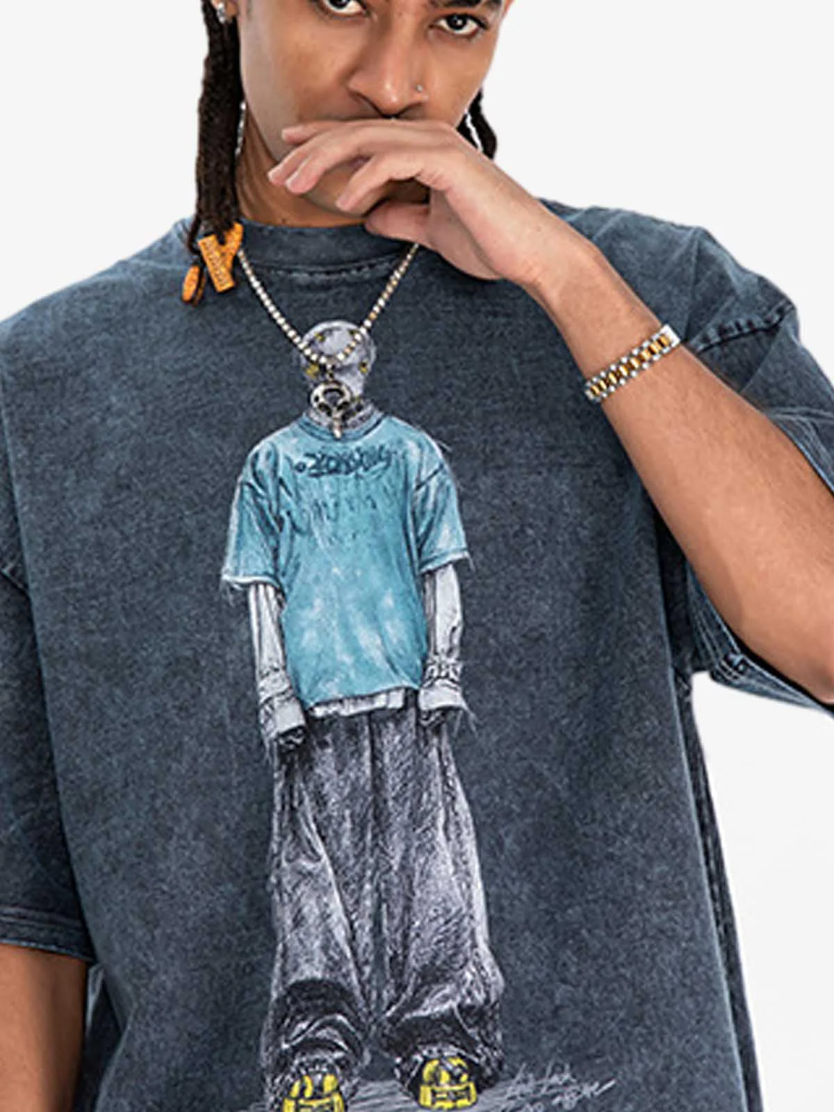 Vintage Washed Skeleton Graphic Oversized T-Shirt - Image 15