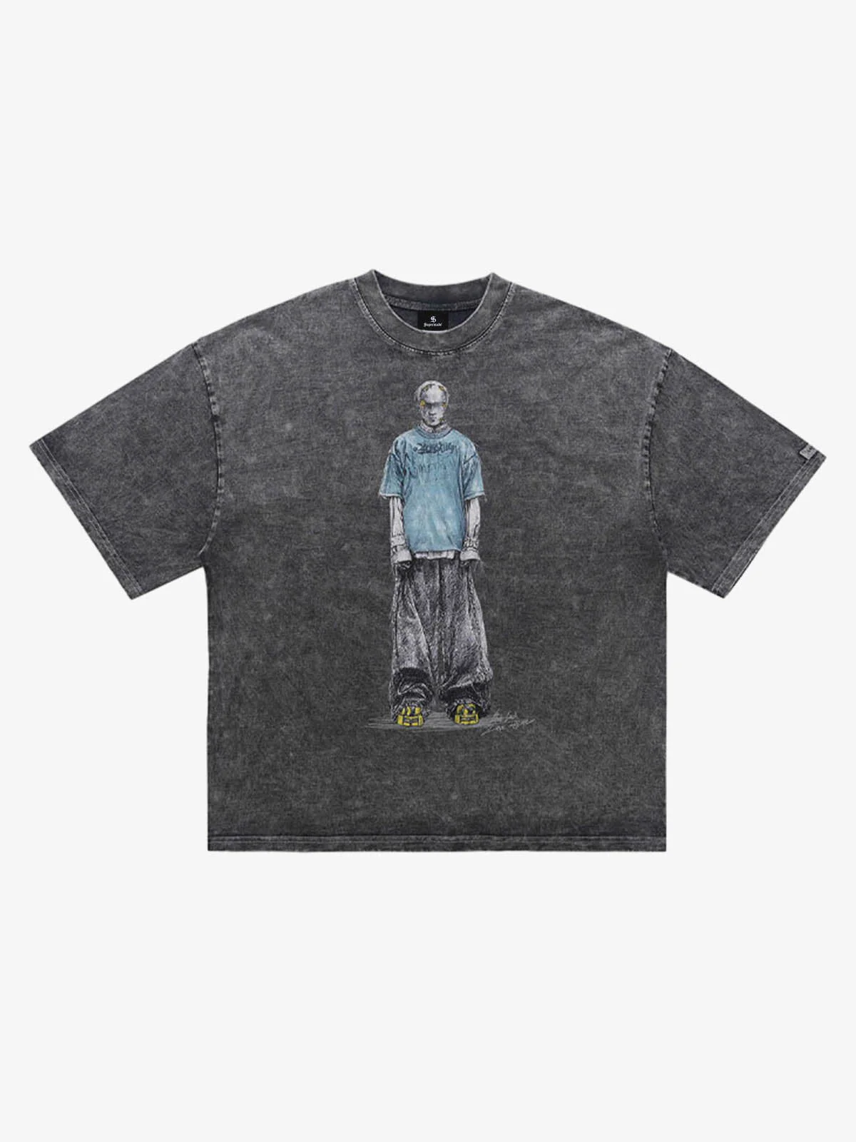 Vintage Washed Skeleton Graphic Oversized T-Shirt - Image 3