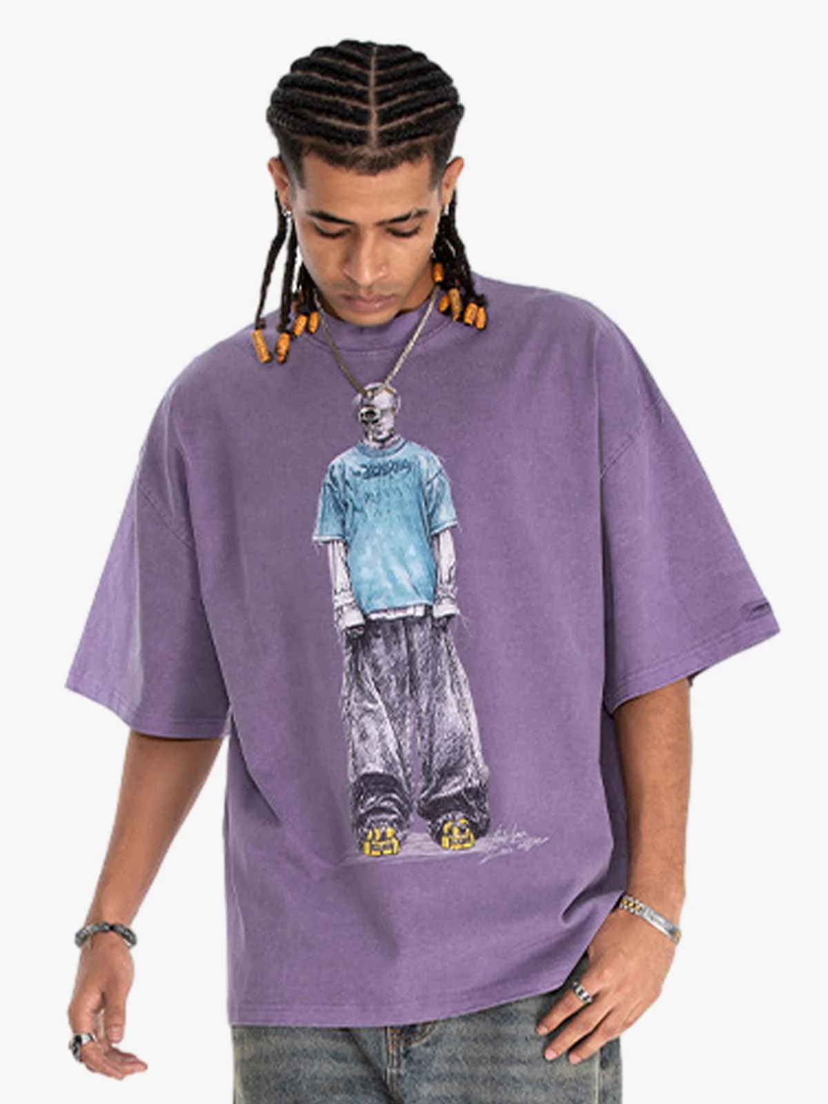 Vintage Washed Skeleton Graphic Oversized T-Shirt - Image 5