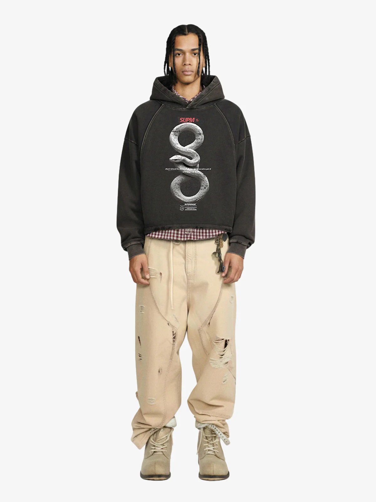 Vintage Washed Snake Appliqué Pullover Hoodie - Image 3