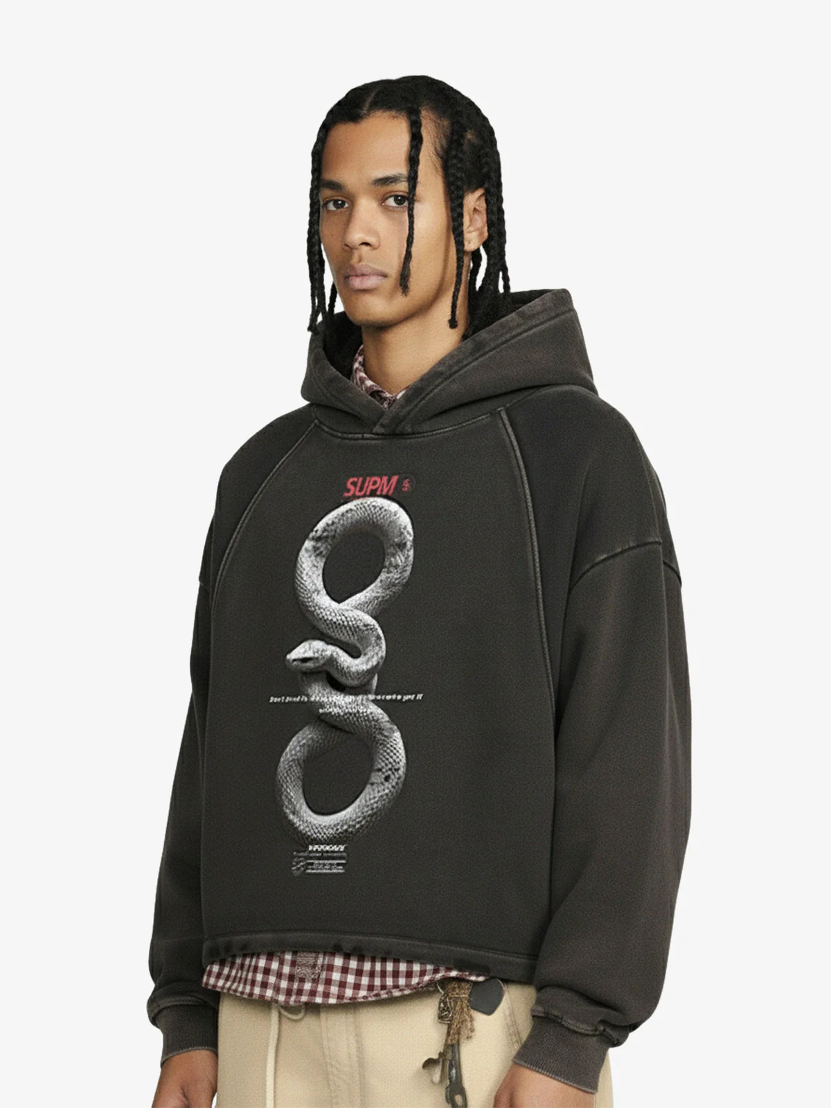 Vintage Washed Snake Appliqué Pullover Hoodie - Image 4