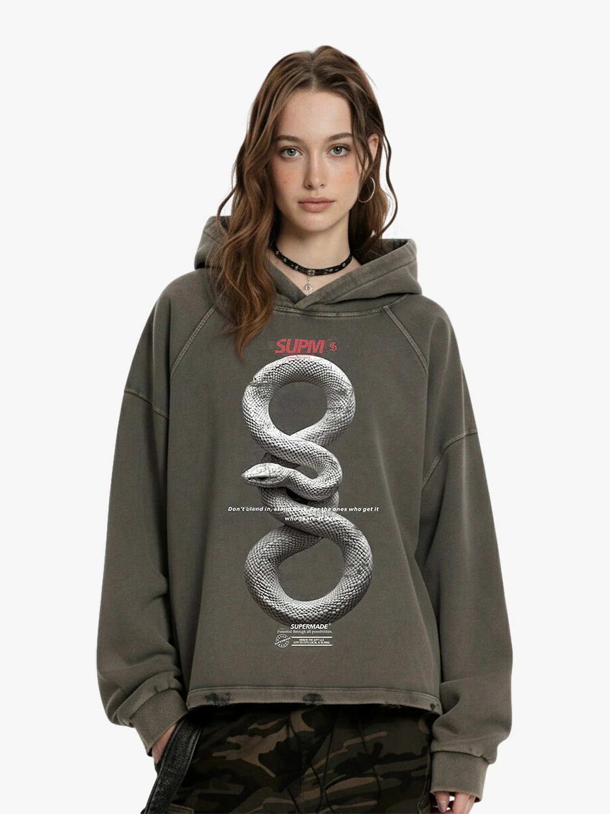 Vintage Washed Snake Appliqué Pullover Hoodie - Image 6