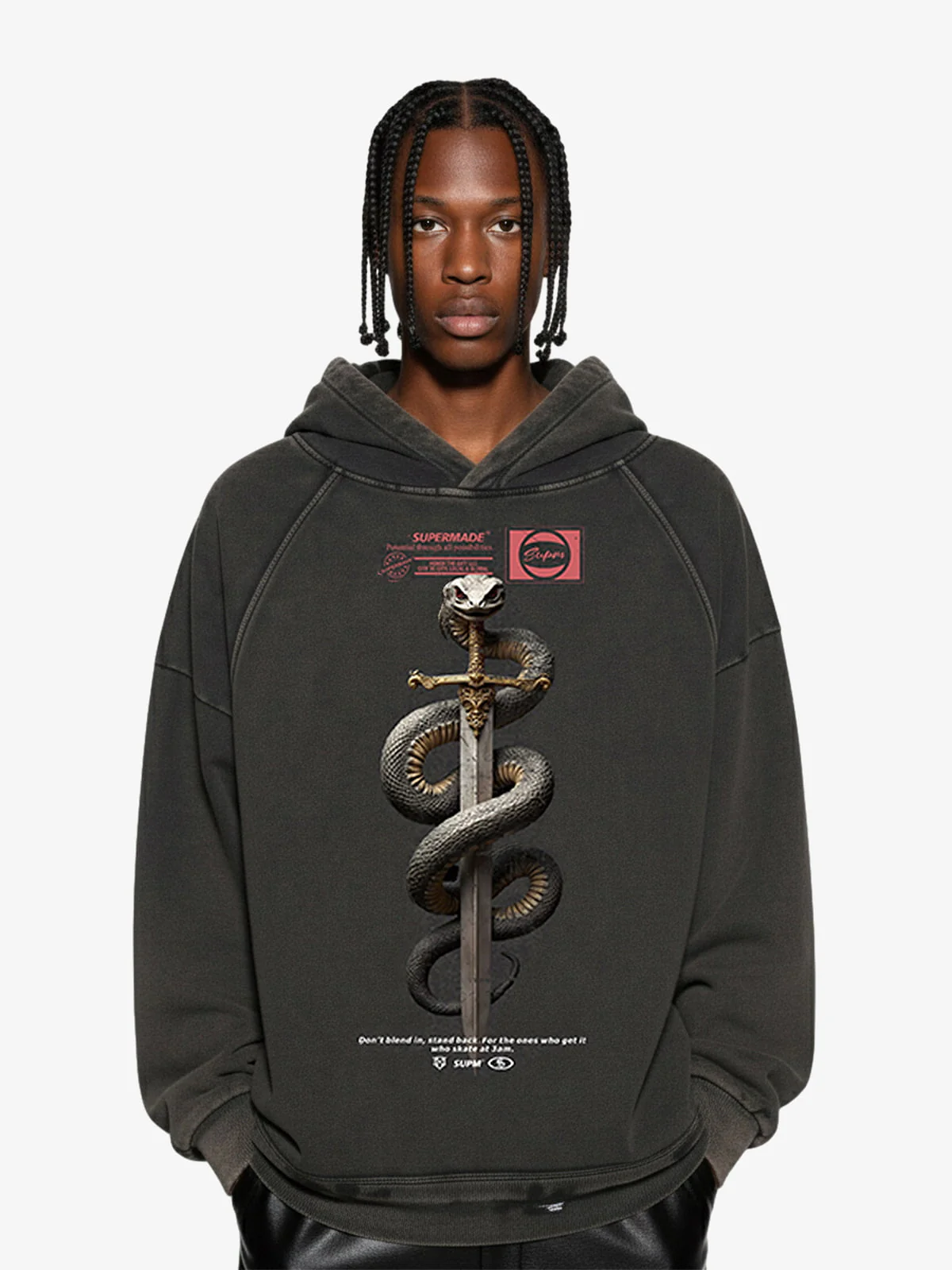 Vintage Washed Snake Staff Graphic Hoodie