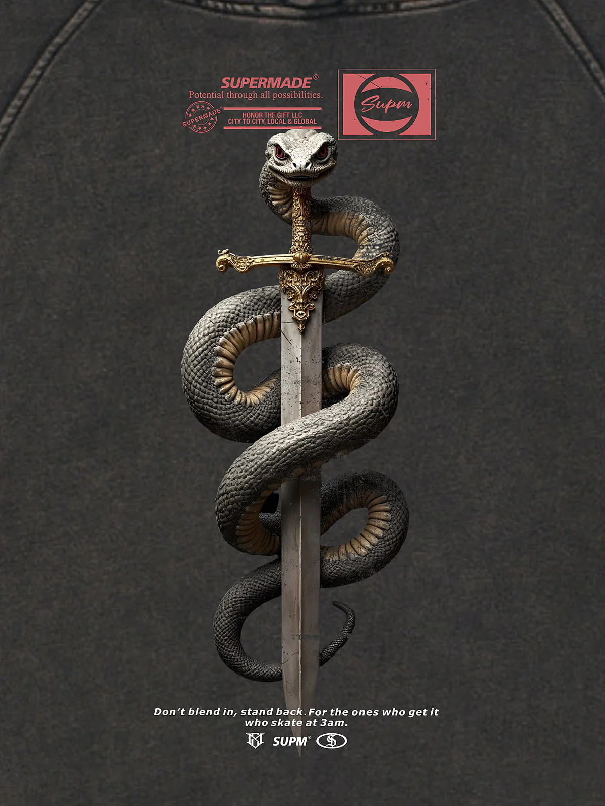 Vintage Washed Snake Staff Graphic Hoodie - Image 10