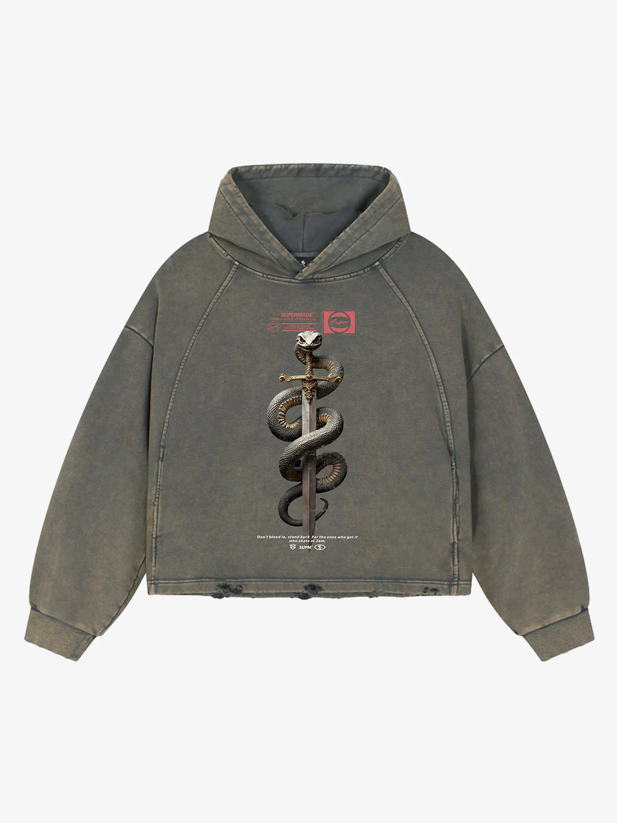 Vintage Washed Snake Staff Graphic Hoodie - Image 2