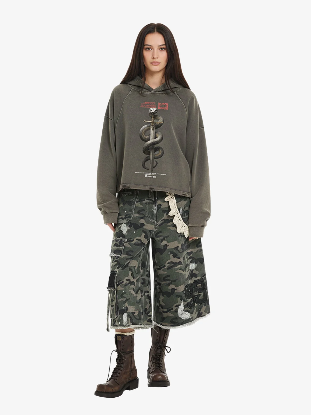 Vintage Washed Snake Staff Graphic Hoodie - Image 3