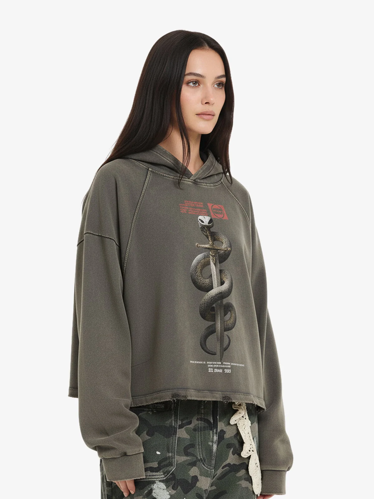 Vintage Washed Snake Staff Graphic Hoodie - Image 4
