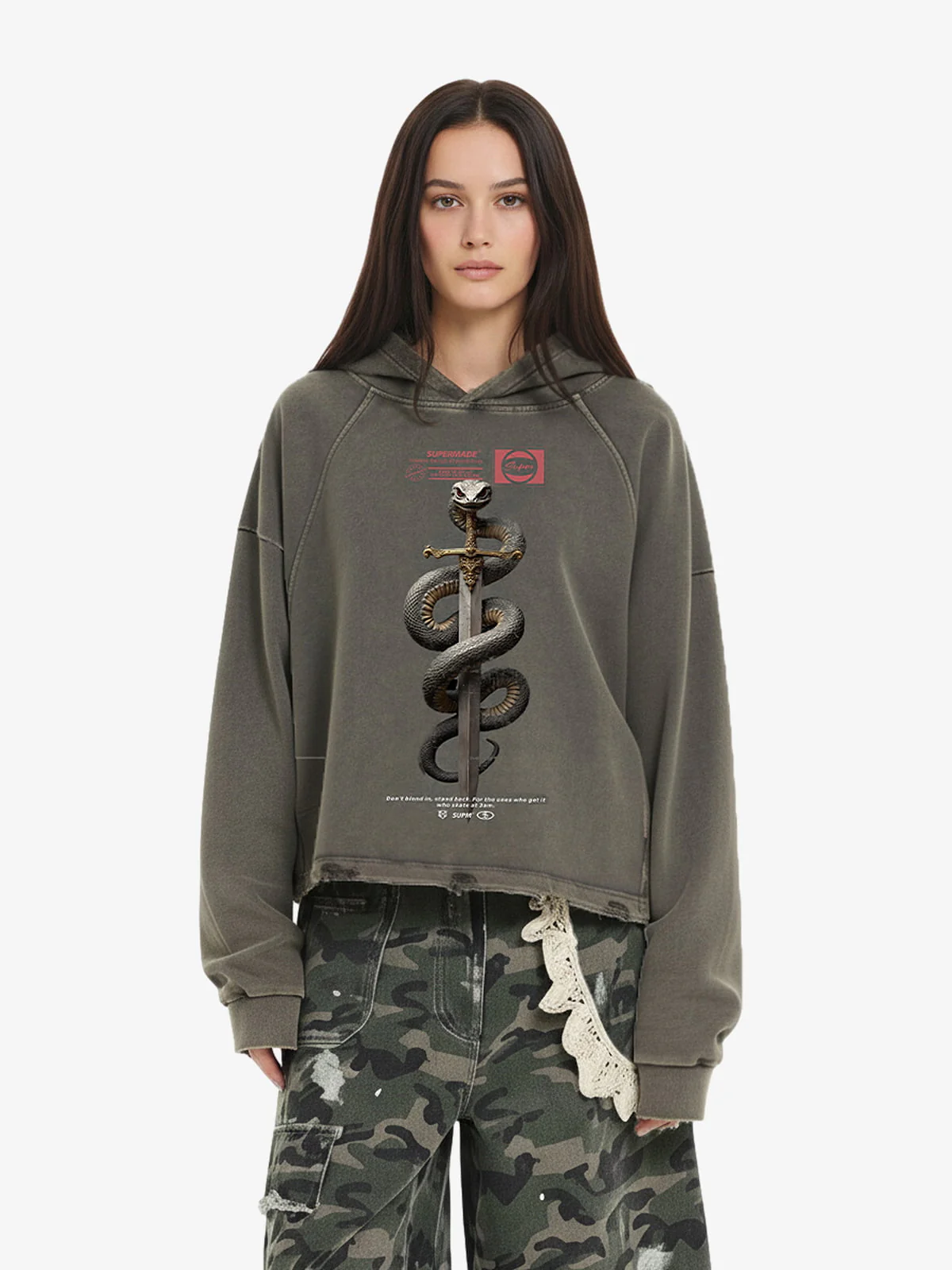 Vintage Washed Snake Staff Graphic Hoodie - Image 5