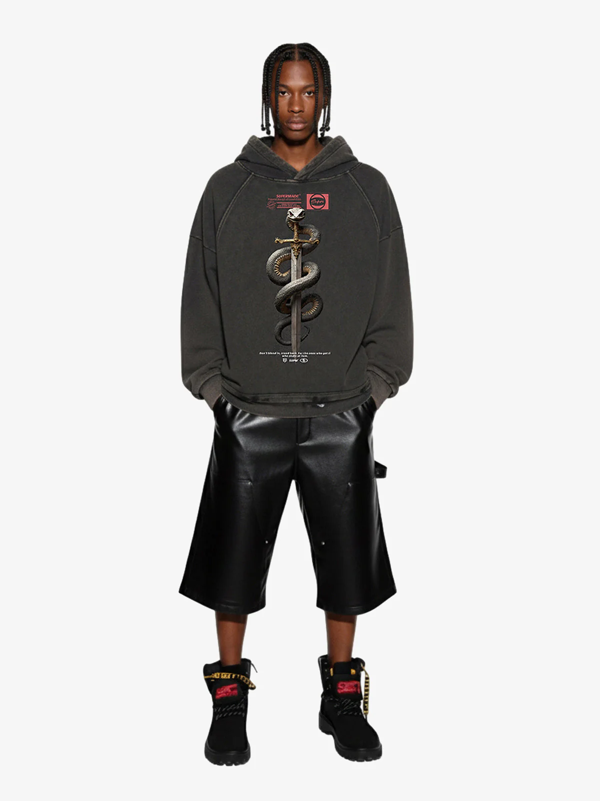 Vintage Washed Snake Staff Graphic Hoodie - Image 6