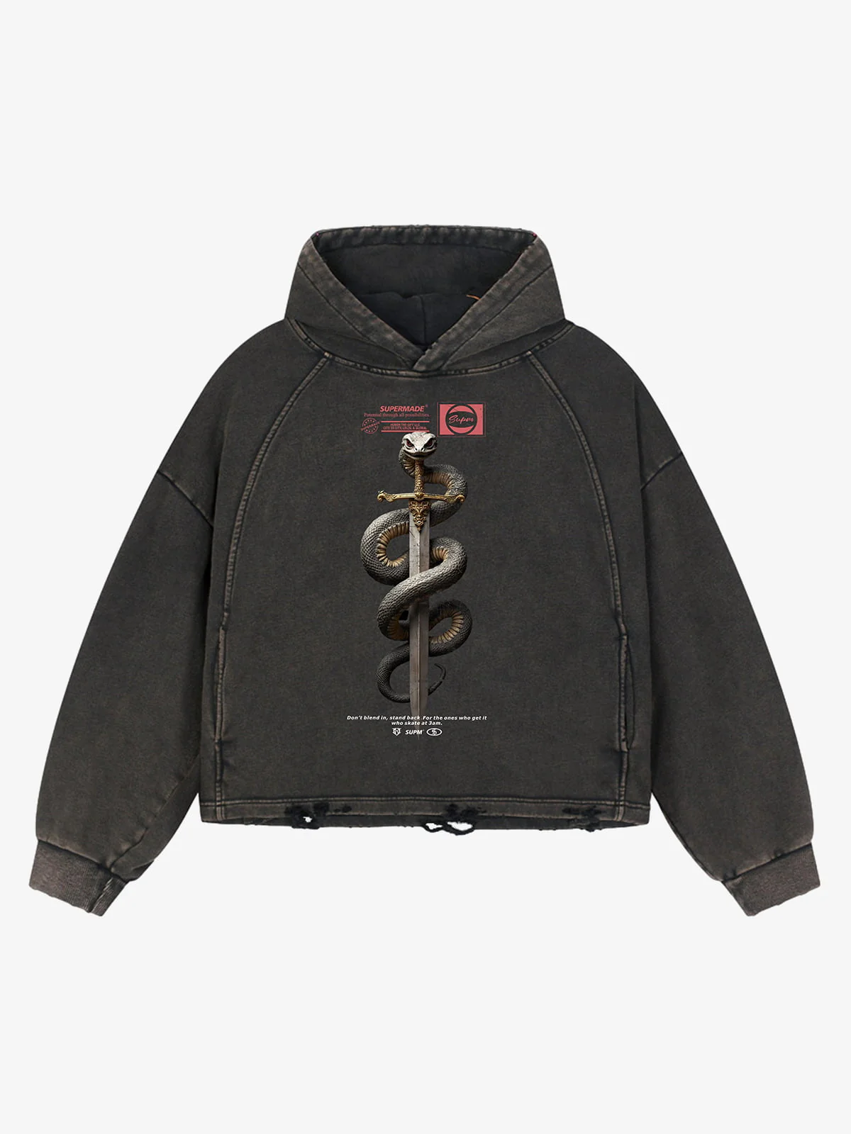 Vintage Washed Snake Staff Graphic Hoodie - Image 7