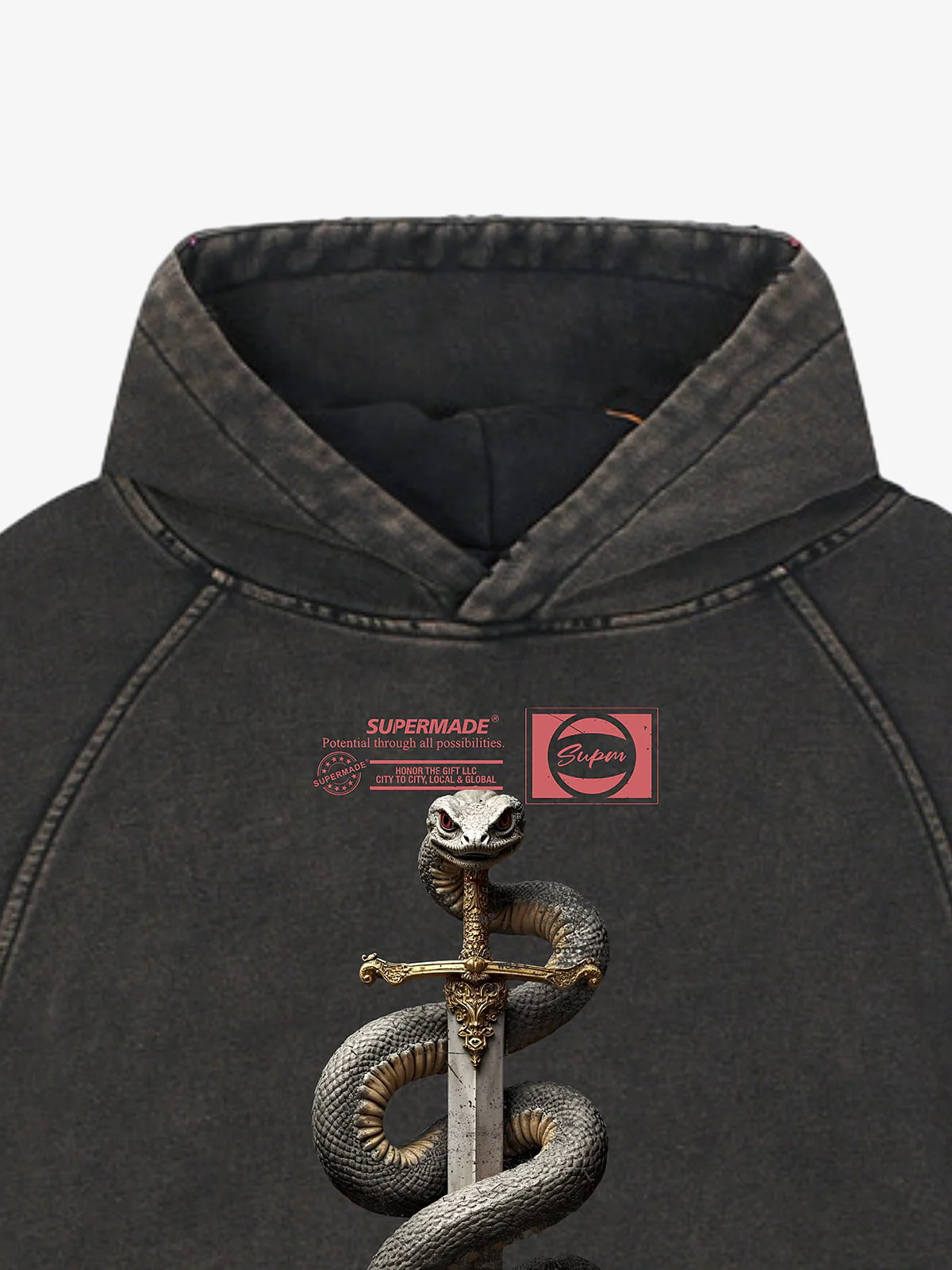 Vintage Washed Snake Staff Graphic Hoodie - Image 8