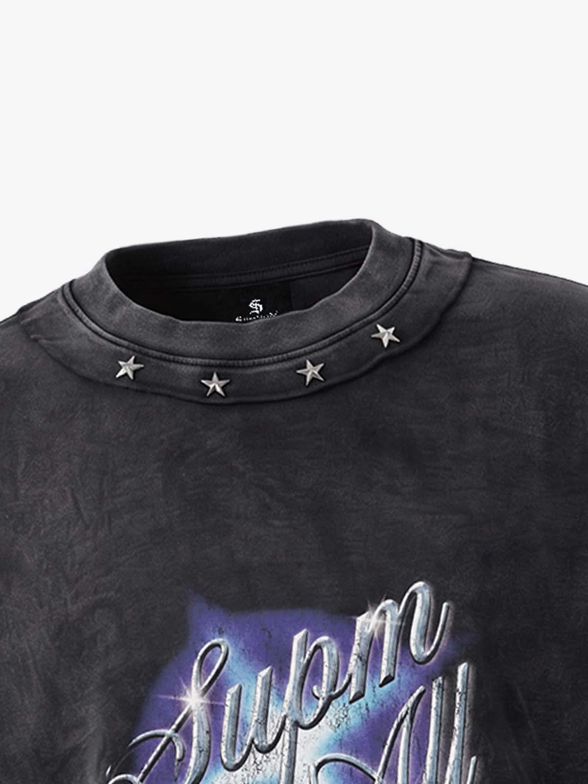 Vintage Washed Star Stud Collar Graphic T-Shirt - Image 6