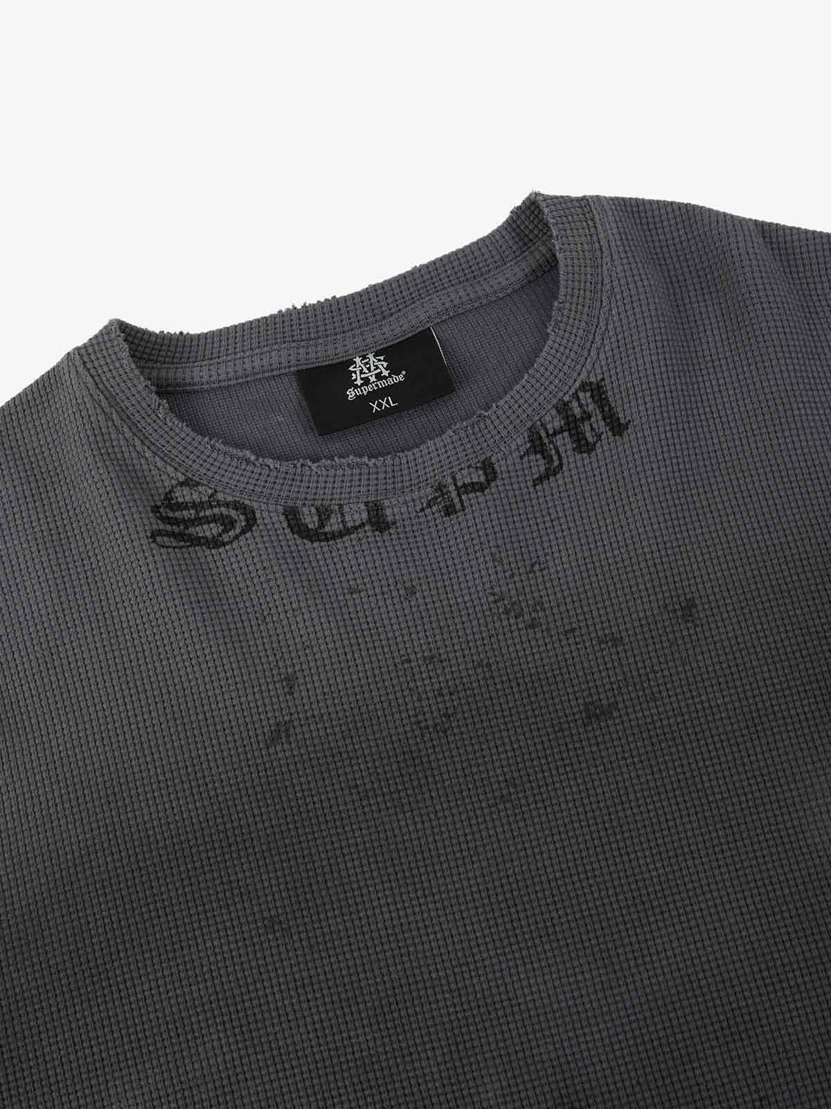 Waffle-Knit Distressed Gradient Print Long T-Shirt - Image 14