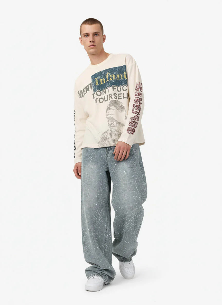Waffle Knit Graphic Print Crewneck Sweatshirt - 2496 - Image 5