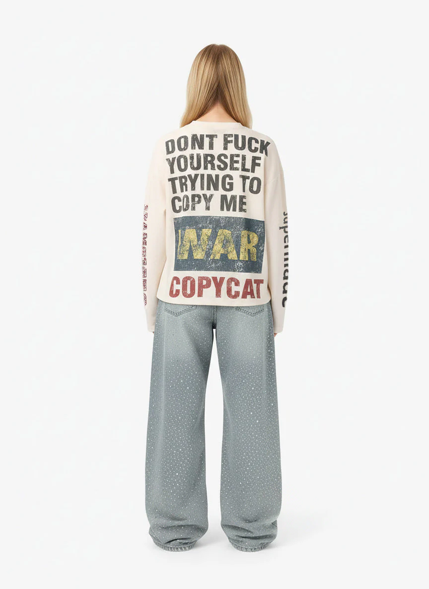 Waffle Knit Graphic Print Crewneck Sweatshirt - 2496 - Image 7
