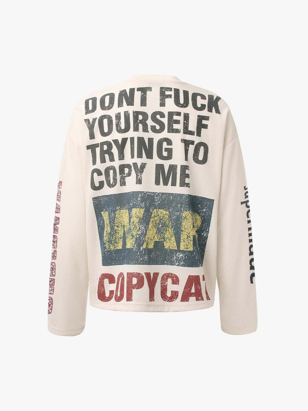 Waffle Knit Graphic Print Crewneck Sweatshirt - 2496 - Image 8