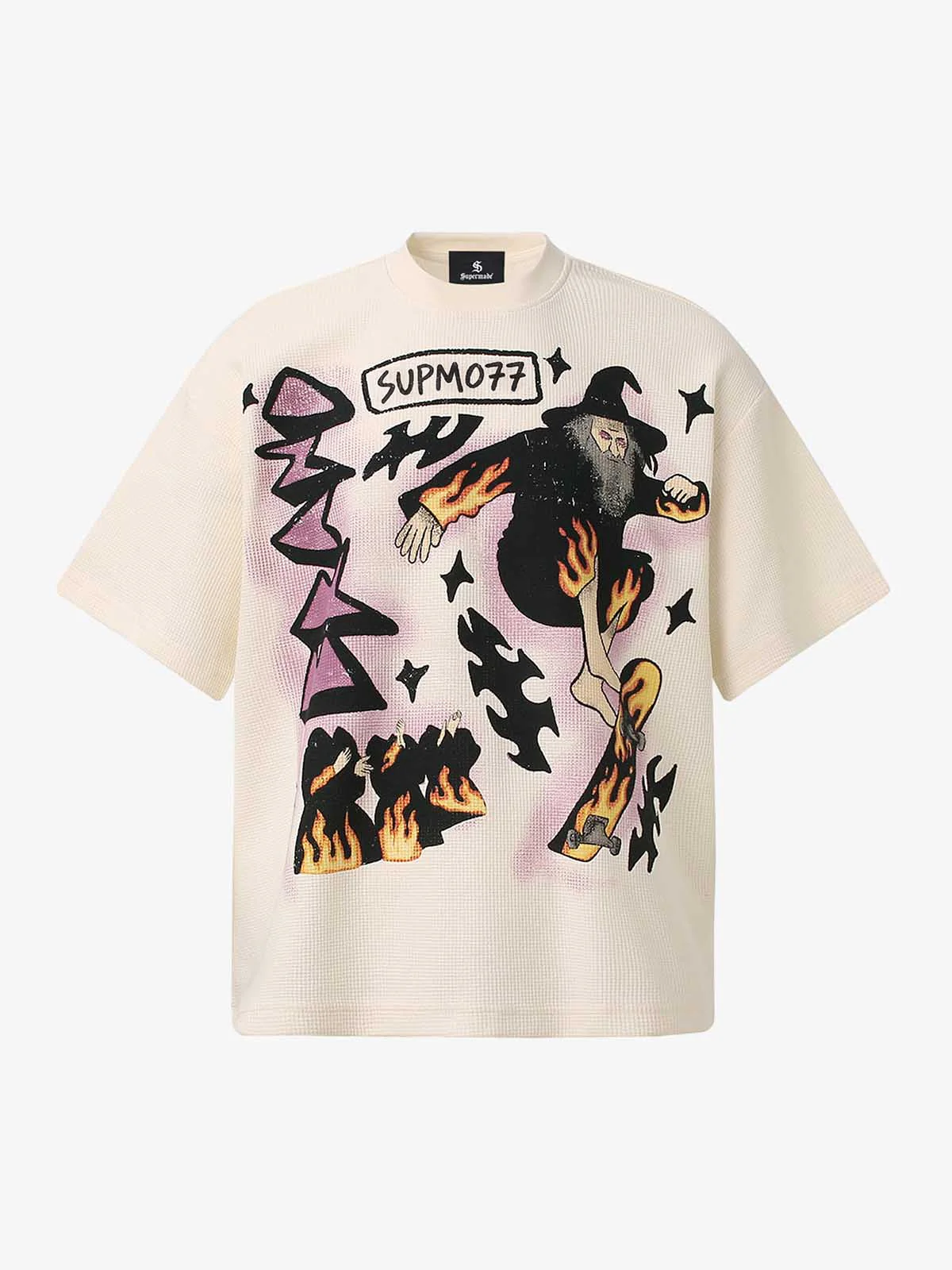 Waffle Knit Skate Wizard Flame Graphic T-Shirt