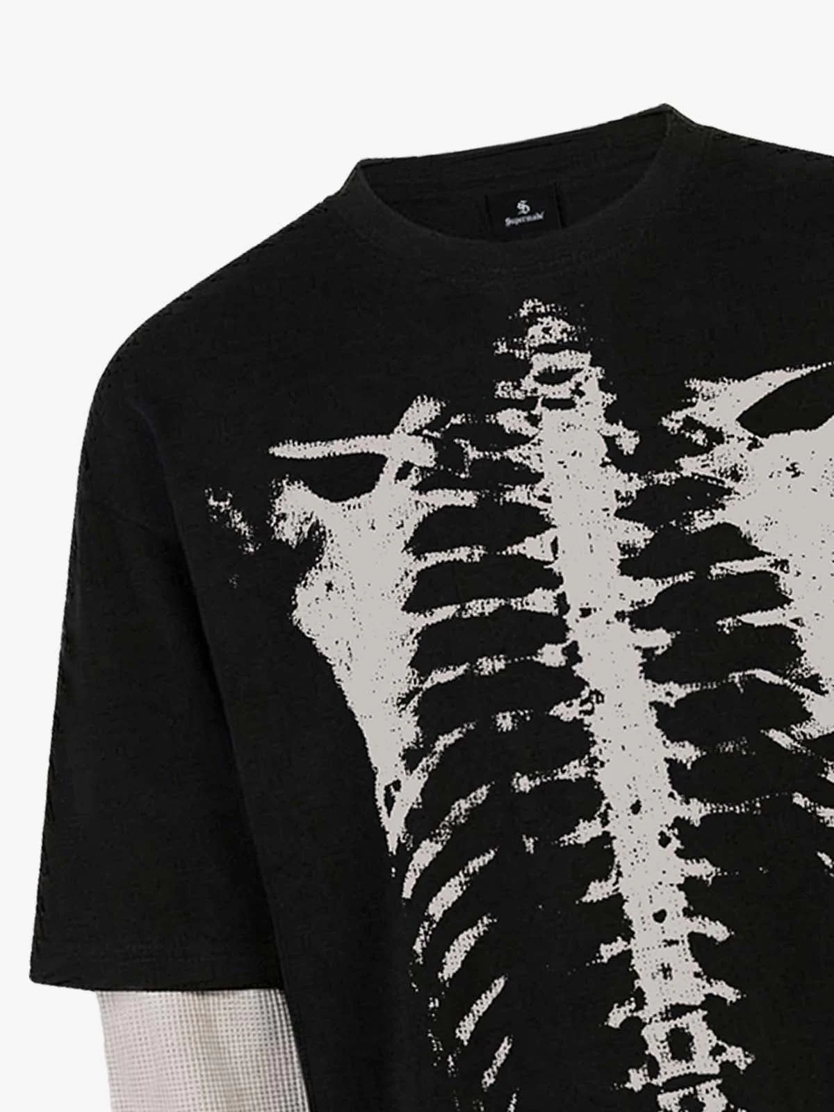 Waffle Knit Skeleton Graphic Layered T-Shirt - Image 3