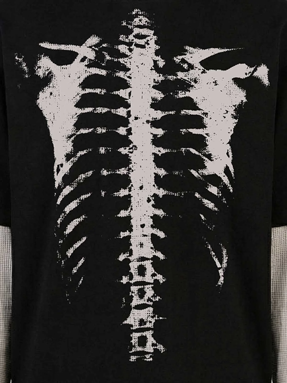 Waffle Knit Skeleton Graphic Layered T-Shirt - Image 4