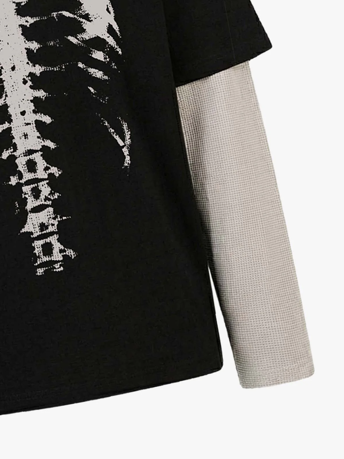 Waffle Knit Skeleton Graphic Layered T-Shirt - Image 5