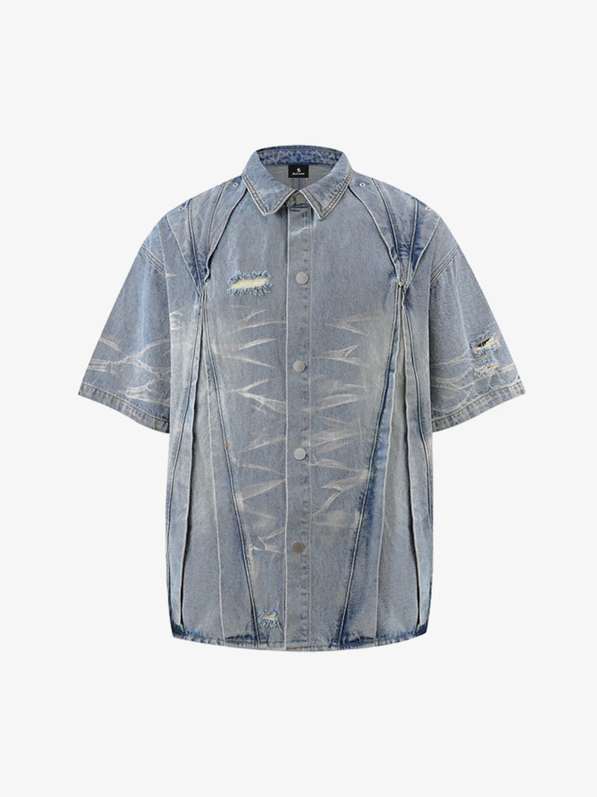 Washed Black Branch Print Deconstructed Denim Set - Image 15