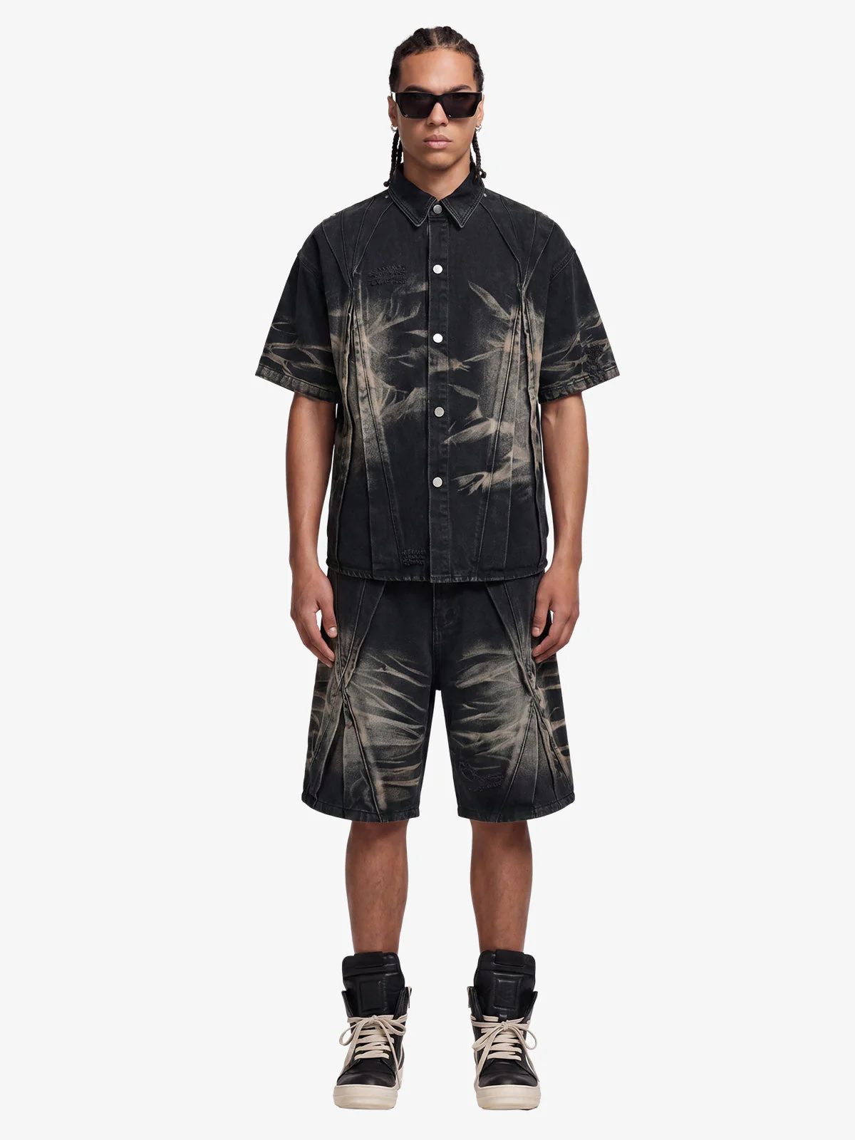 Washed Black Branch Print Deconstructed Denim Set - Image 5