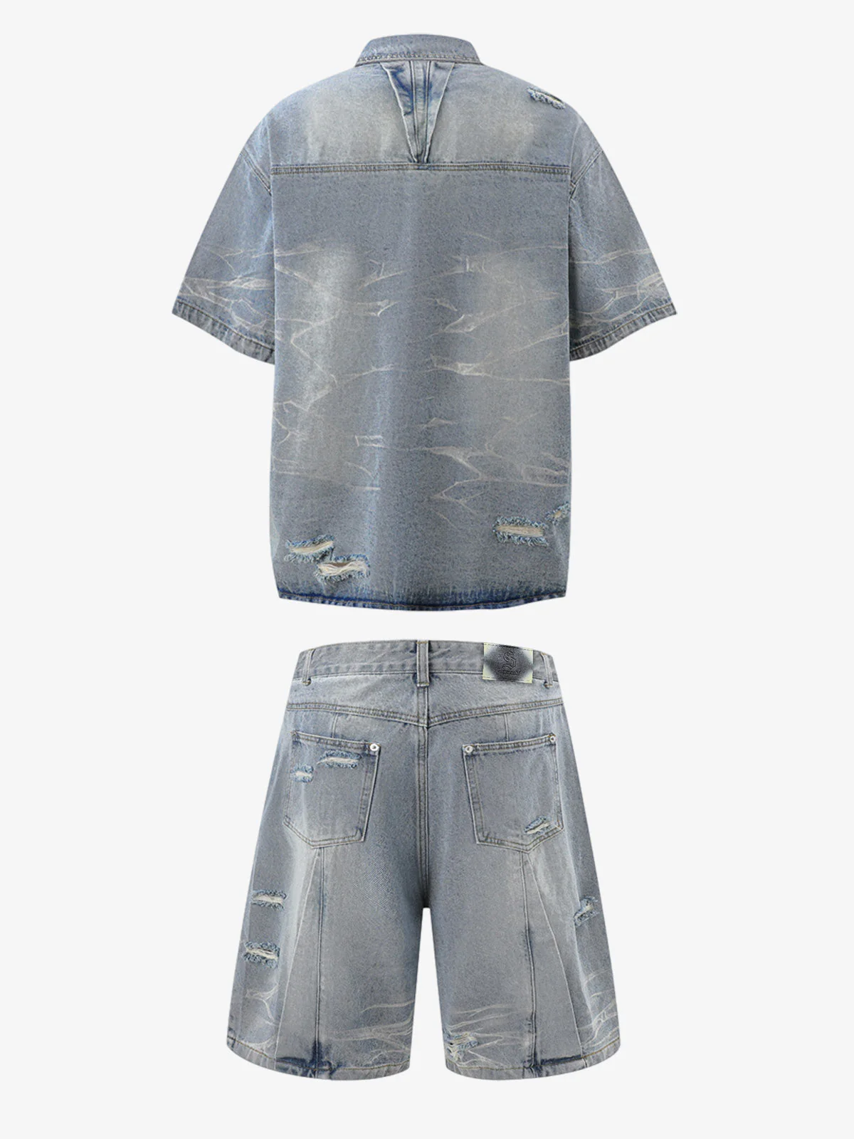 Washed Black Branch Print Deconstructed Denim Set - Image 9
