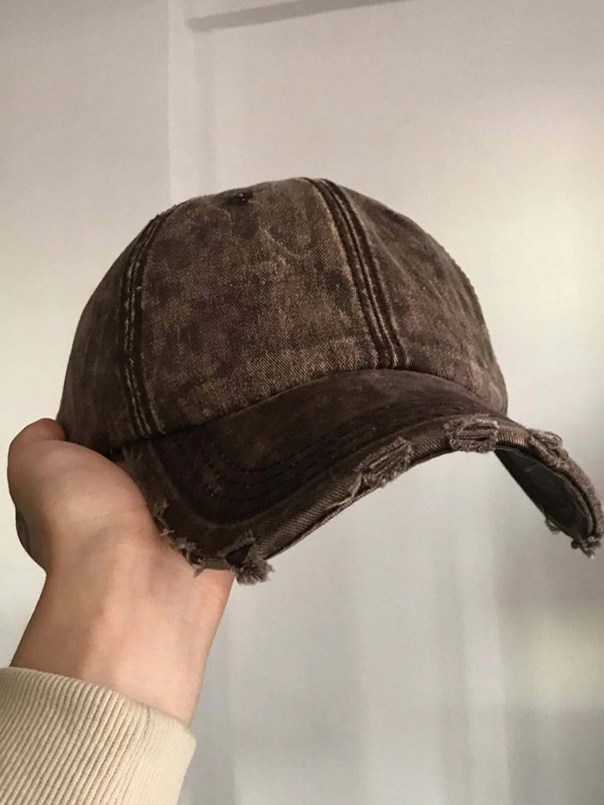 Washed Distressed Frayed Brim Baseball Cap - Image 6