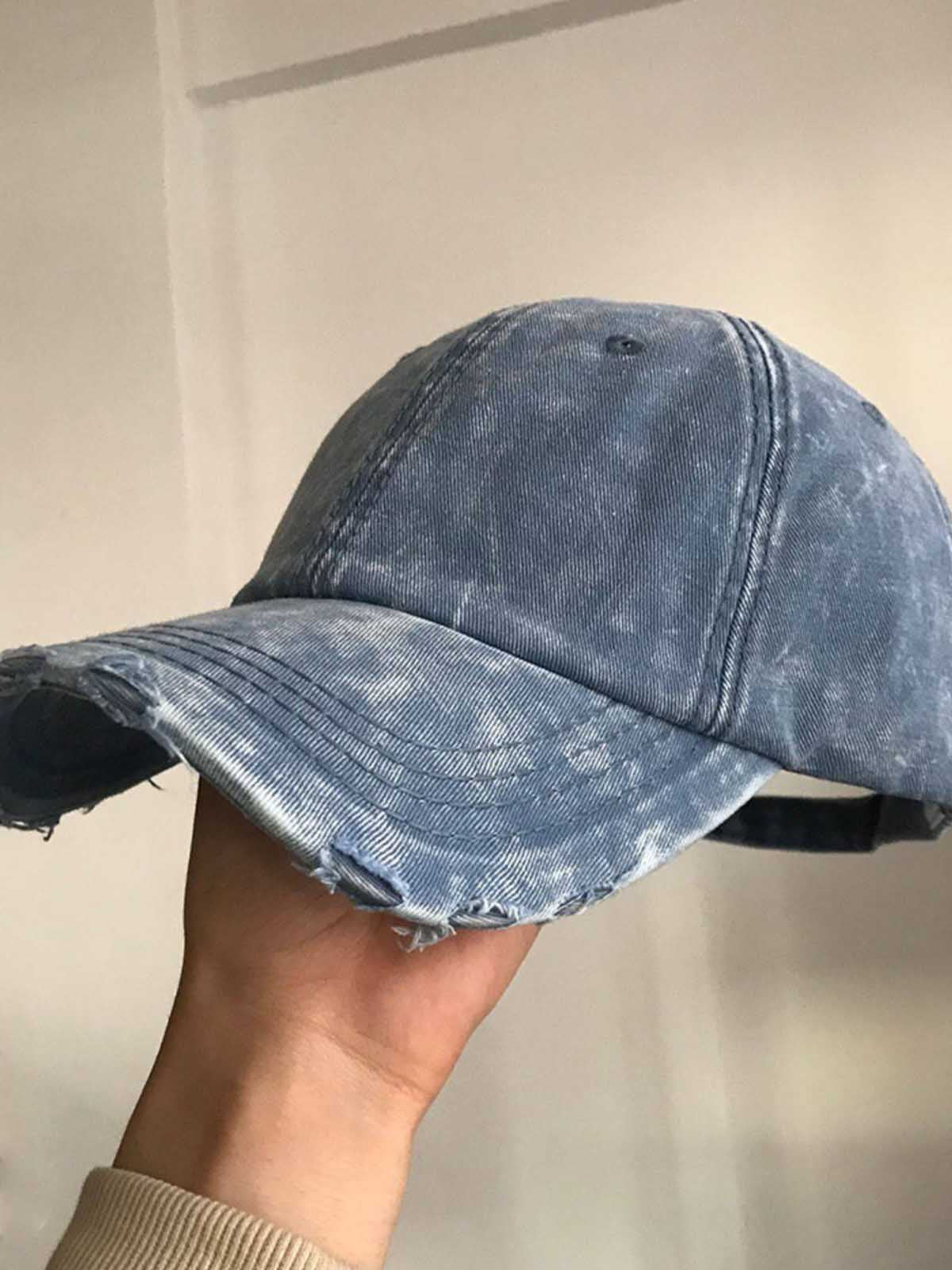 Washed Distressed Frayed Brim Baseball Cap - Image 7