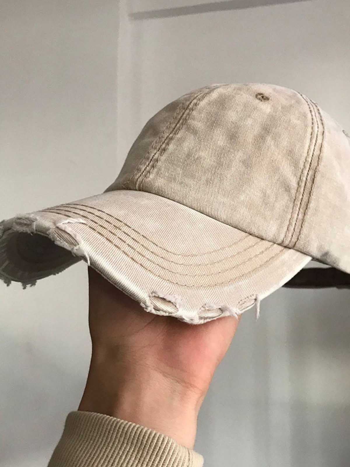 Washed Distressed Frayed Brim Baseball Cap - Image 8