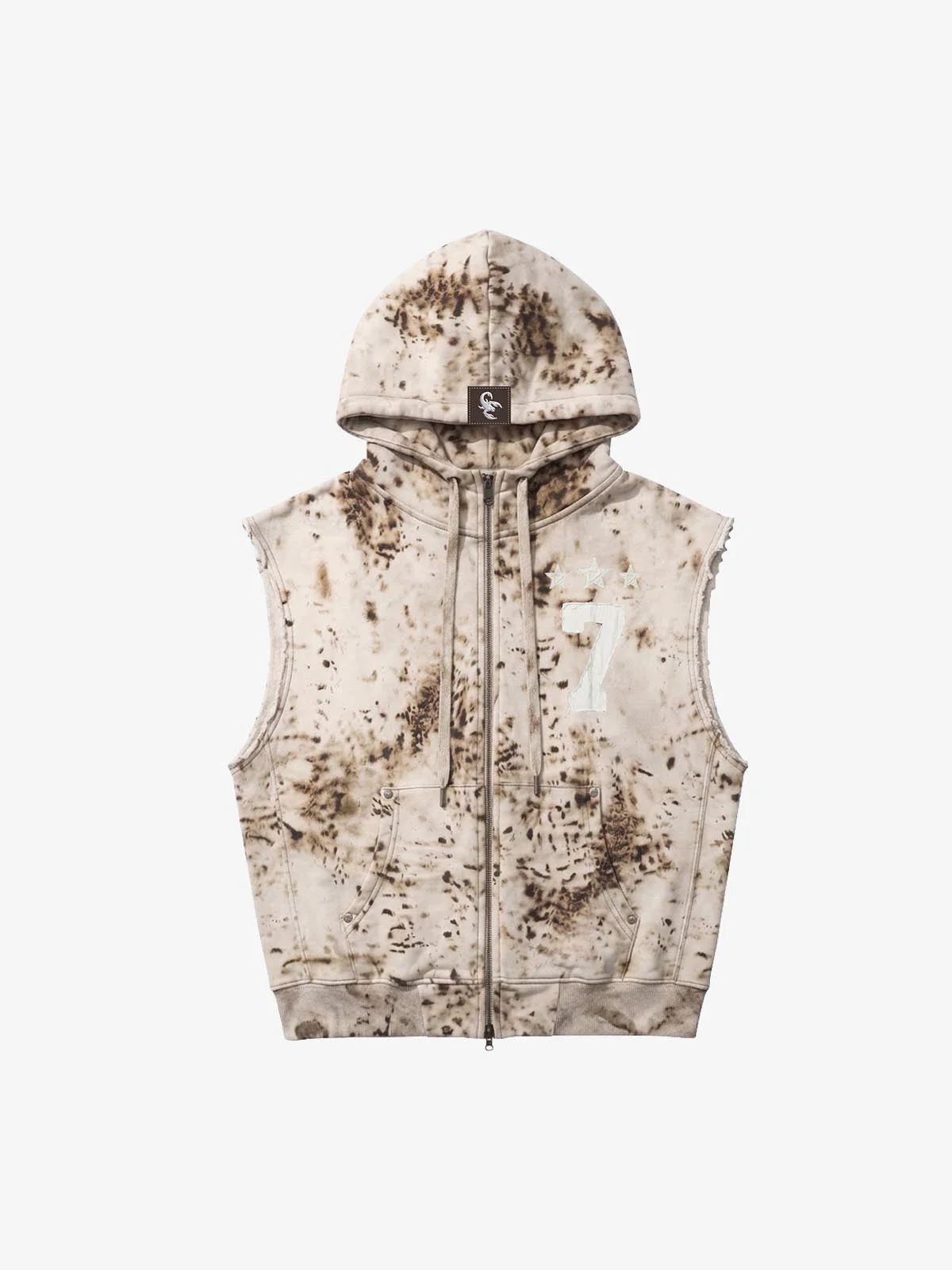 Washed Distressed Irregular Leopard Sleeveless Hooded Vest Set - Image 7