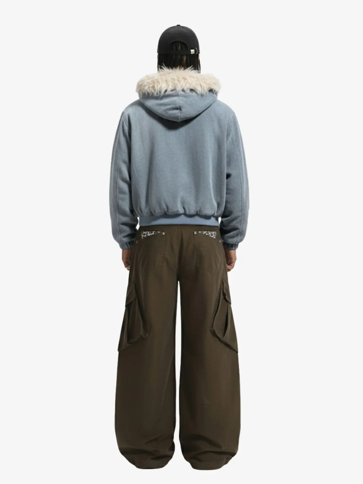 Washed Embroidered Fur-Lined Denim Bomber Jacket - Image 5
