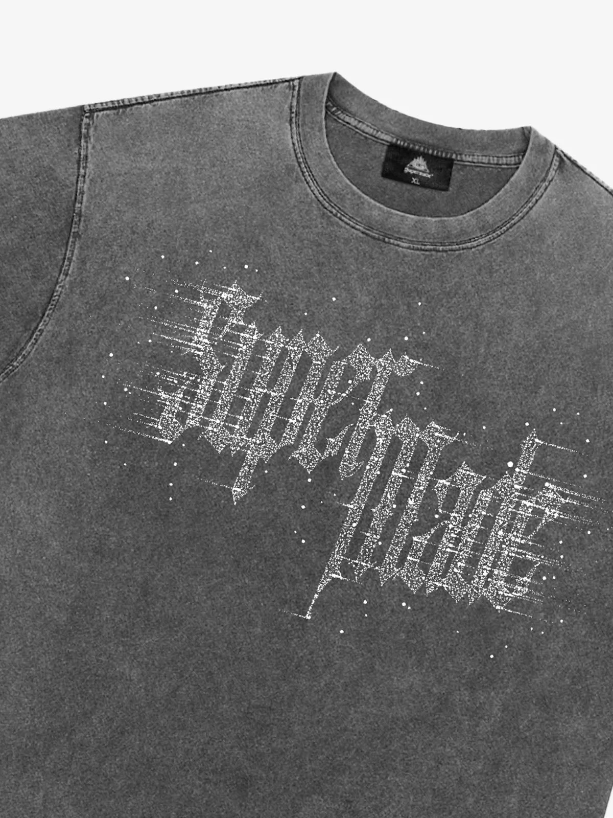 Washed Gothic Letter Imitation Diamond T-Shirt - Image 14