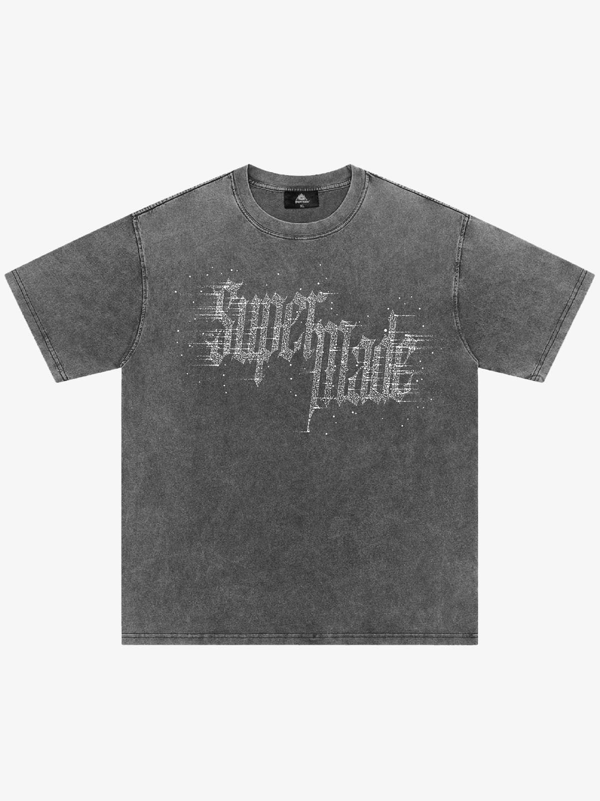 Washed Gothic Letter Imitation Diamond T-Shirt - Image 3