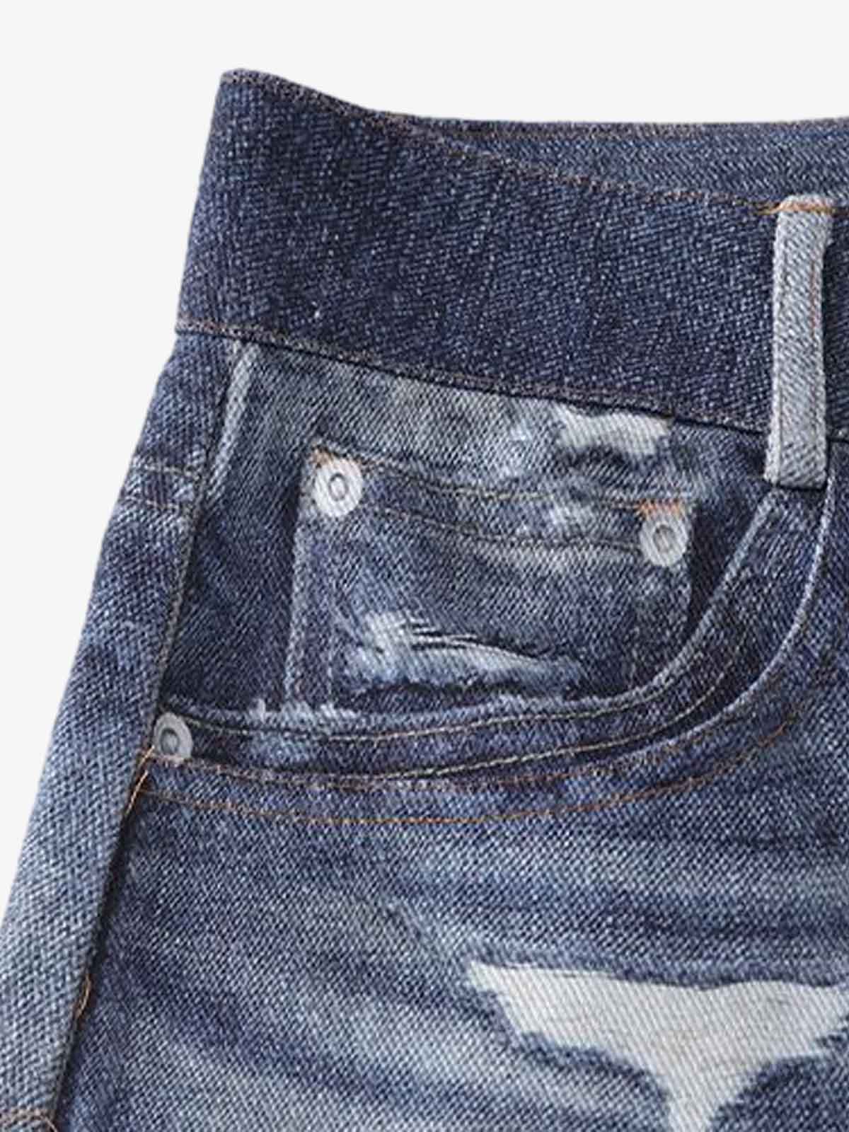 Washed Graffiti Patchwork Print Jeans - Image 10