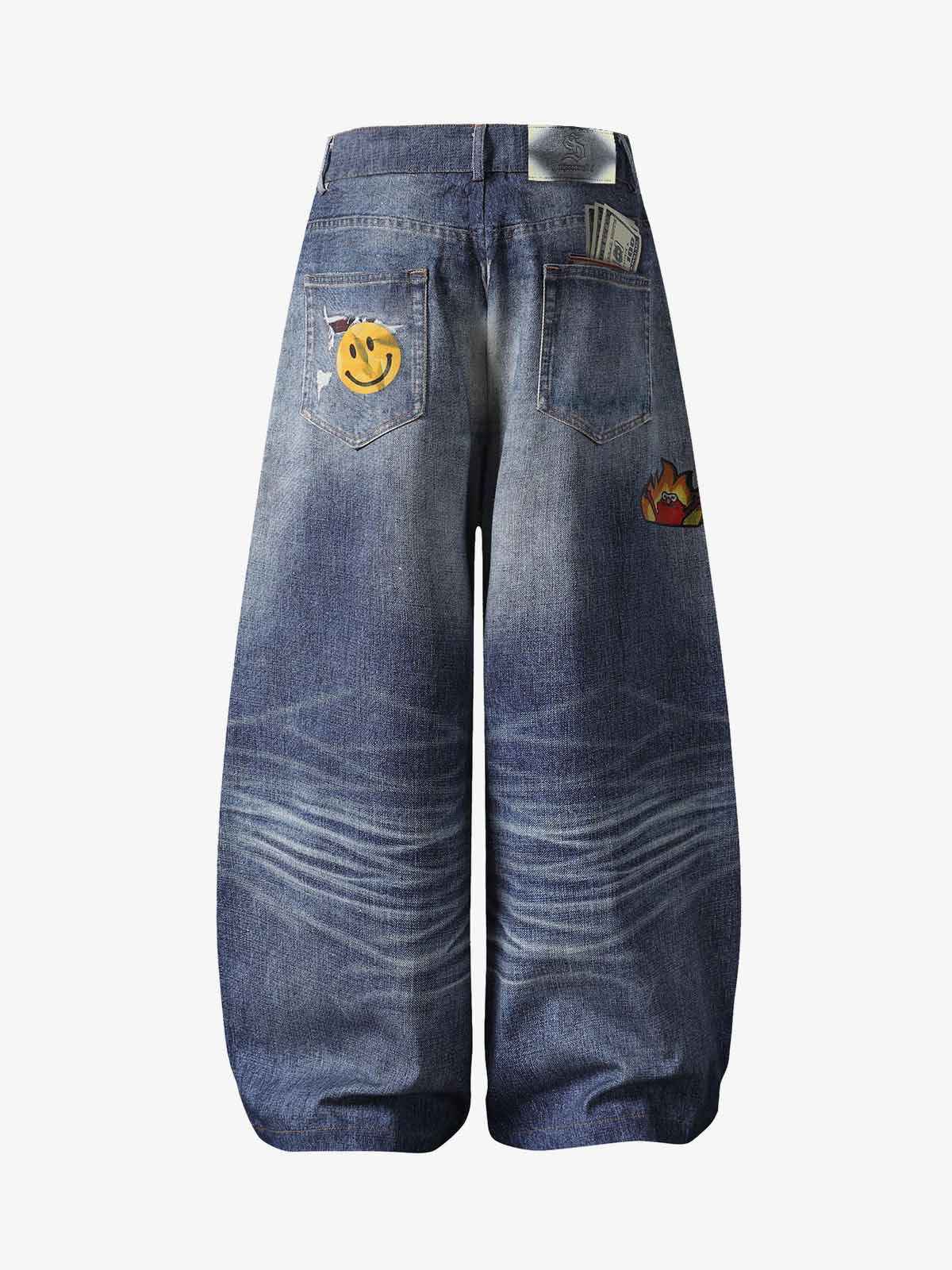 Washed Graffiti Patchwork Print Jeans - Image 2