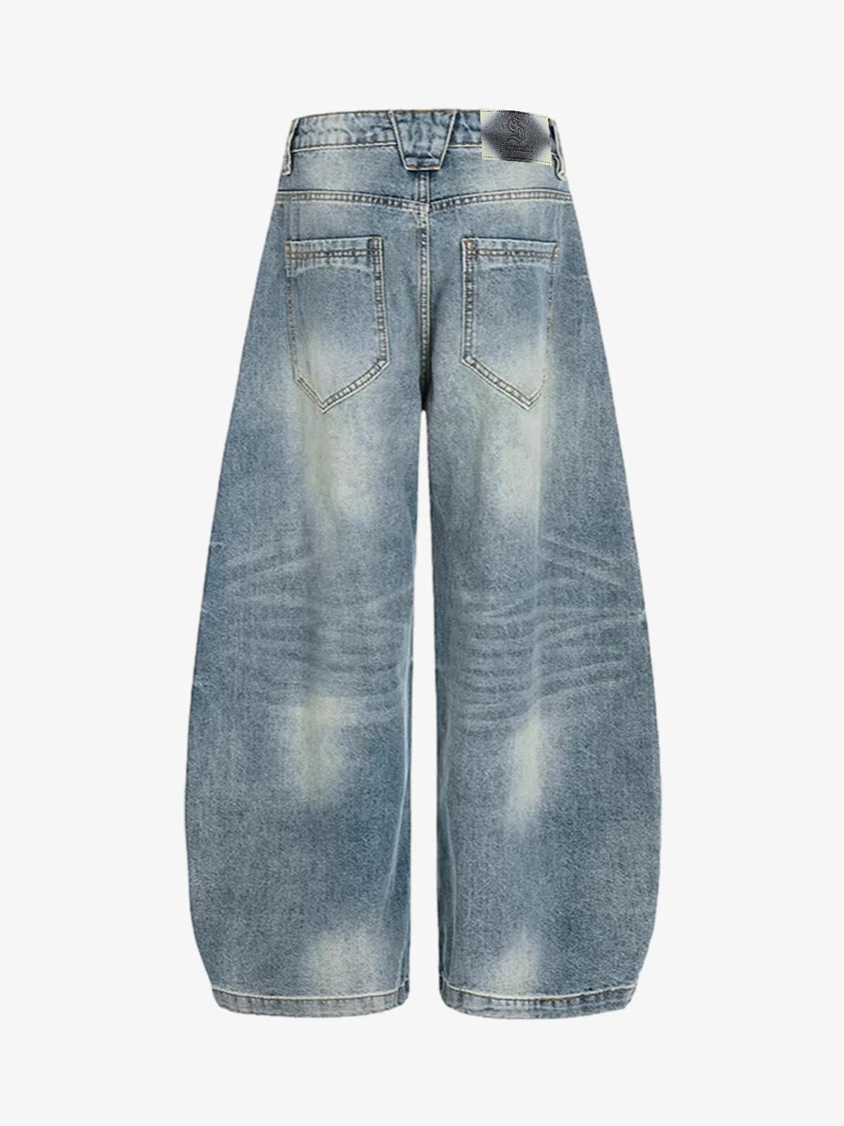Washed Metal Hook Front Design Barrel Jeans - Image 2