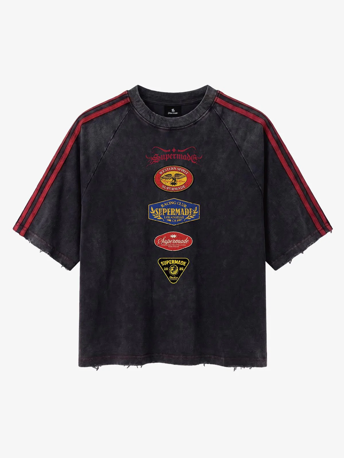 Washed Moto Graphic Distressed Raglan T-Shirt - Image 2