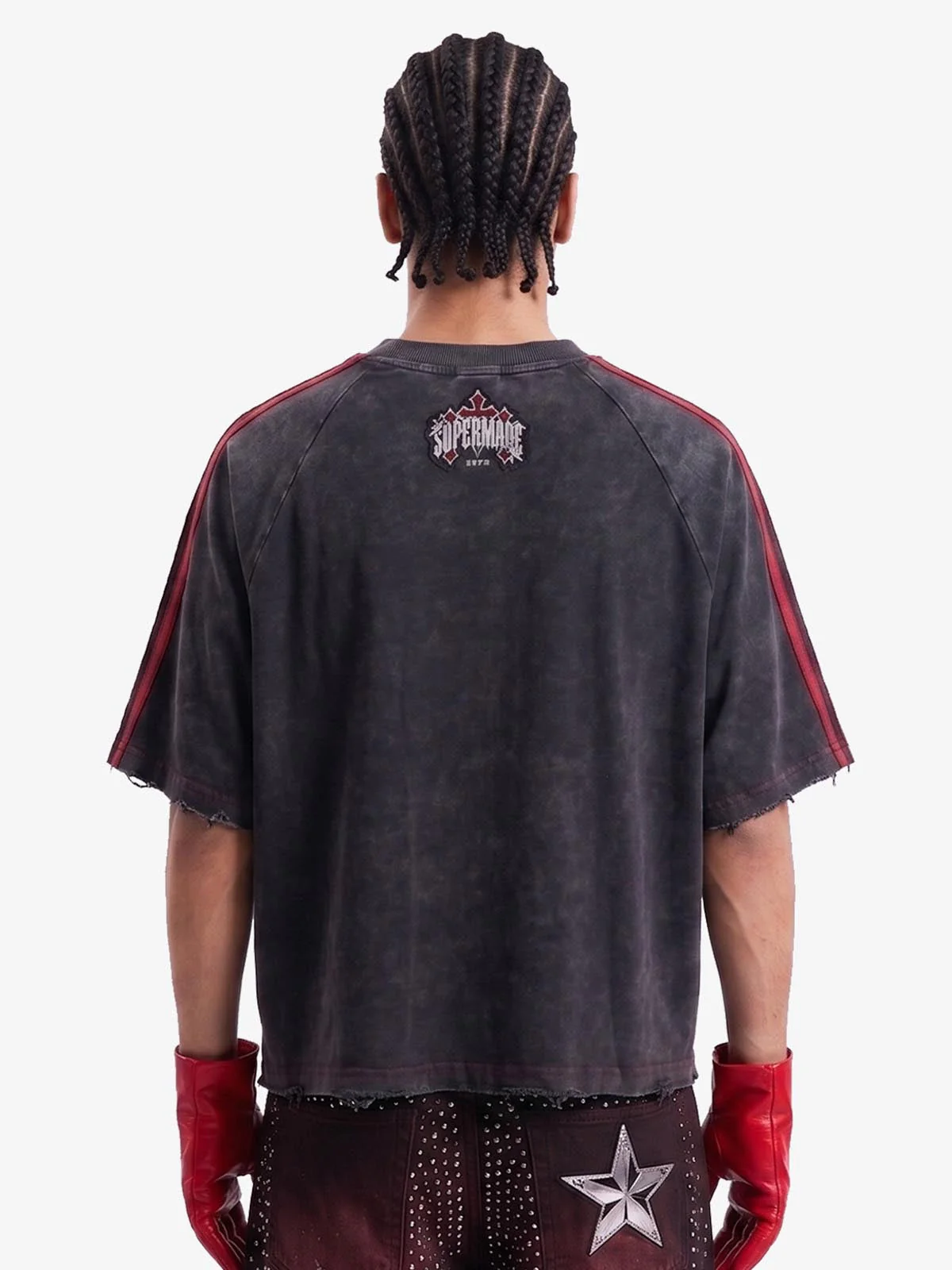 Washed Moto Graphic Distressed Raglan T-Shirt - Image 4